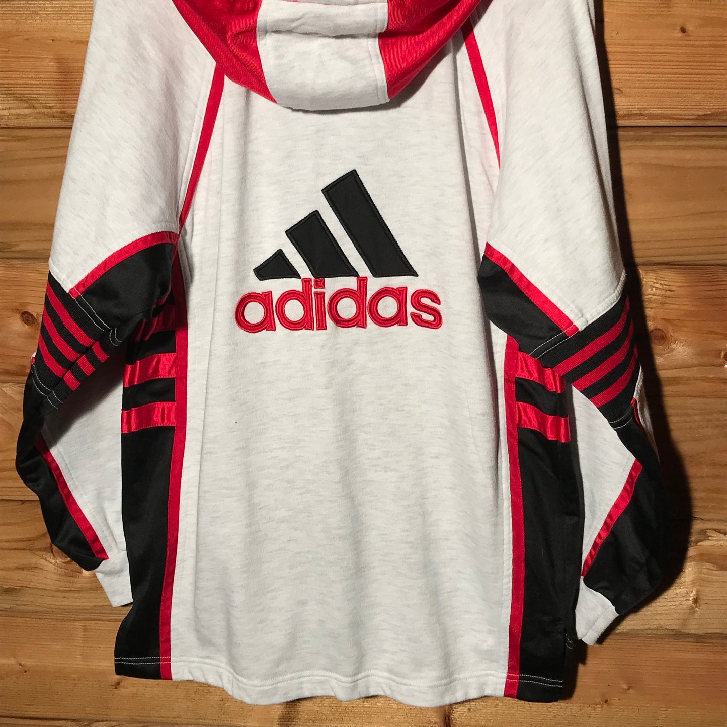 90s Adidas Multi Striped Spellout zip up hoodie