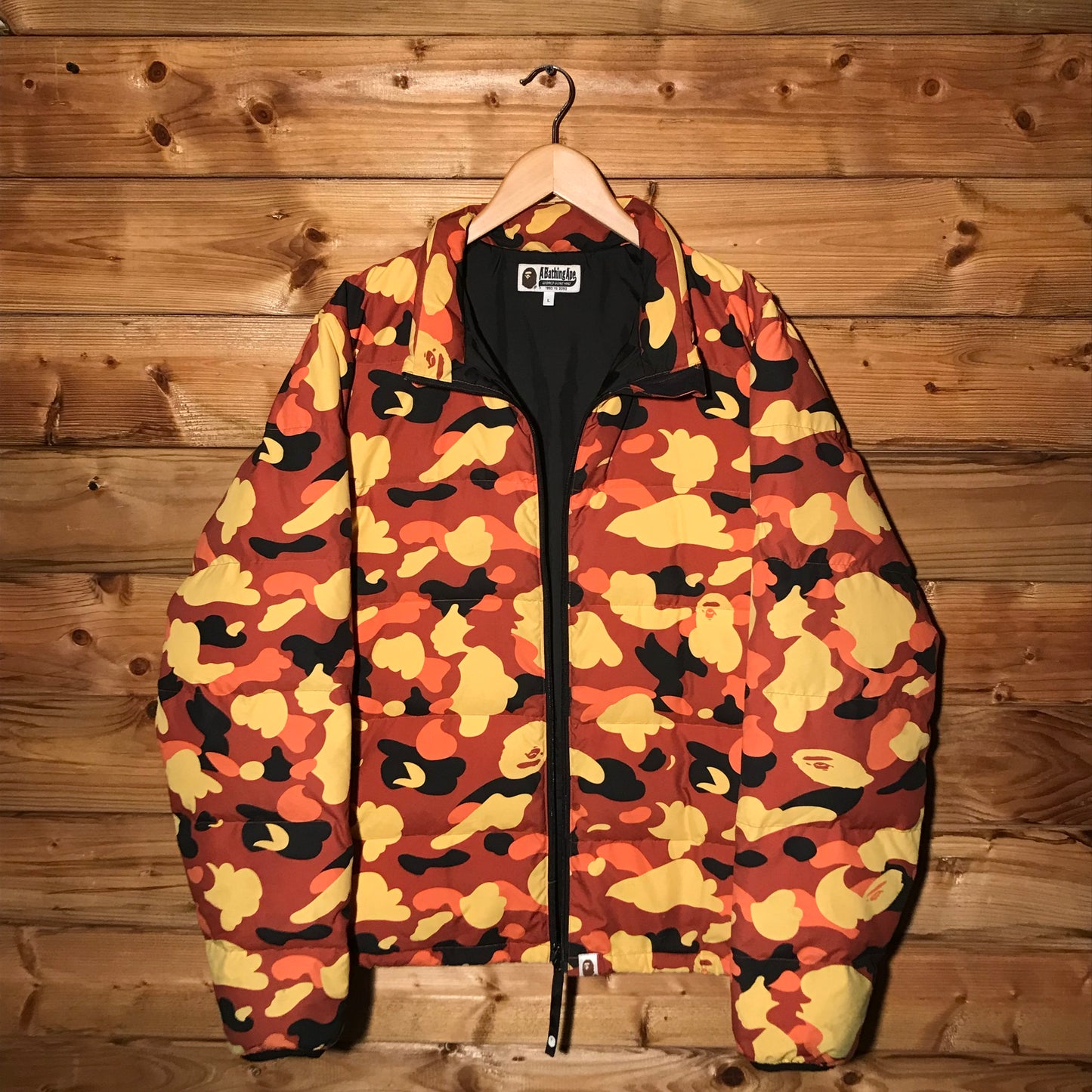 Bape, A Bathing Ape Orange Camo puffer jacket