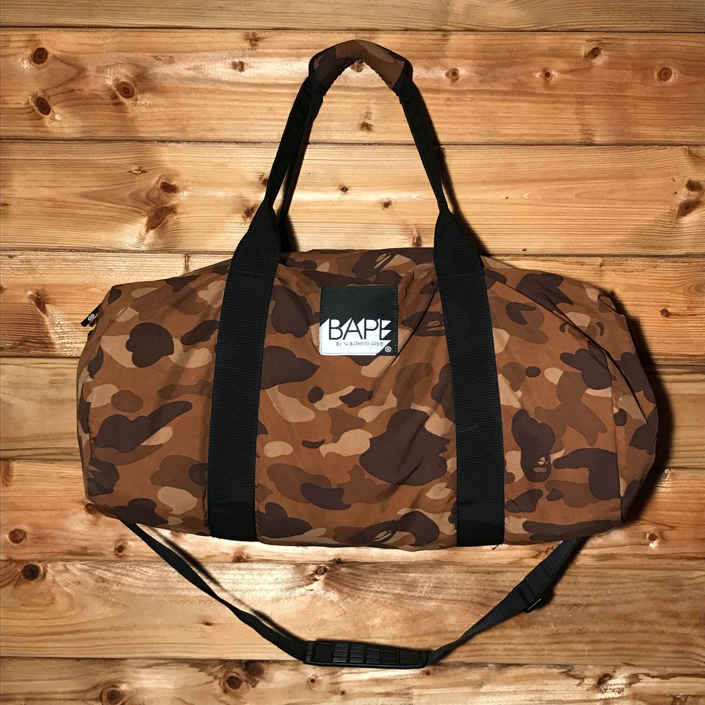 Bape, A Bathing Ape Brown Camo Medium Pack duffle bag