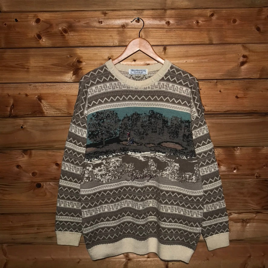90s Burberry Golf Landscape Design Centre Spellout knit sweatshirt