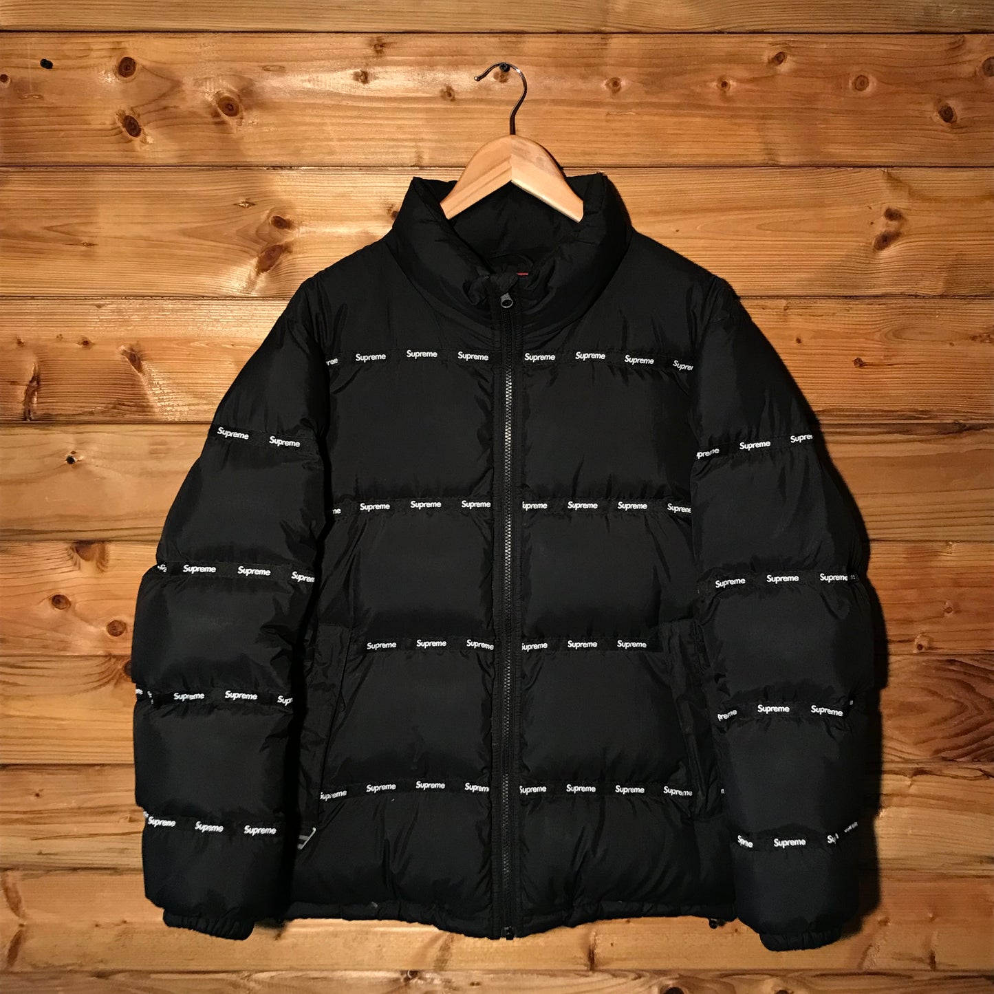 2016 Supreme Taped Repeat Spellout puffer jacket