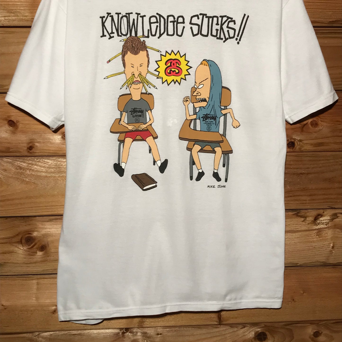 2011 Stüssy x MTV Beavis And Butt-head Knowledge Sucks t shirt