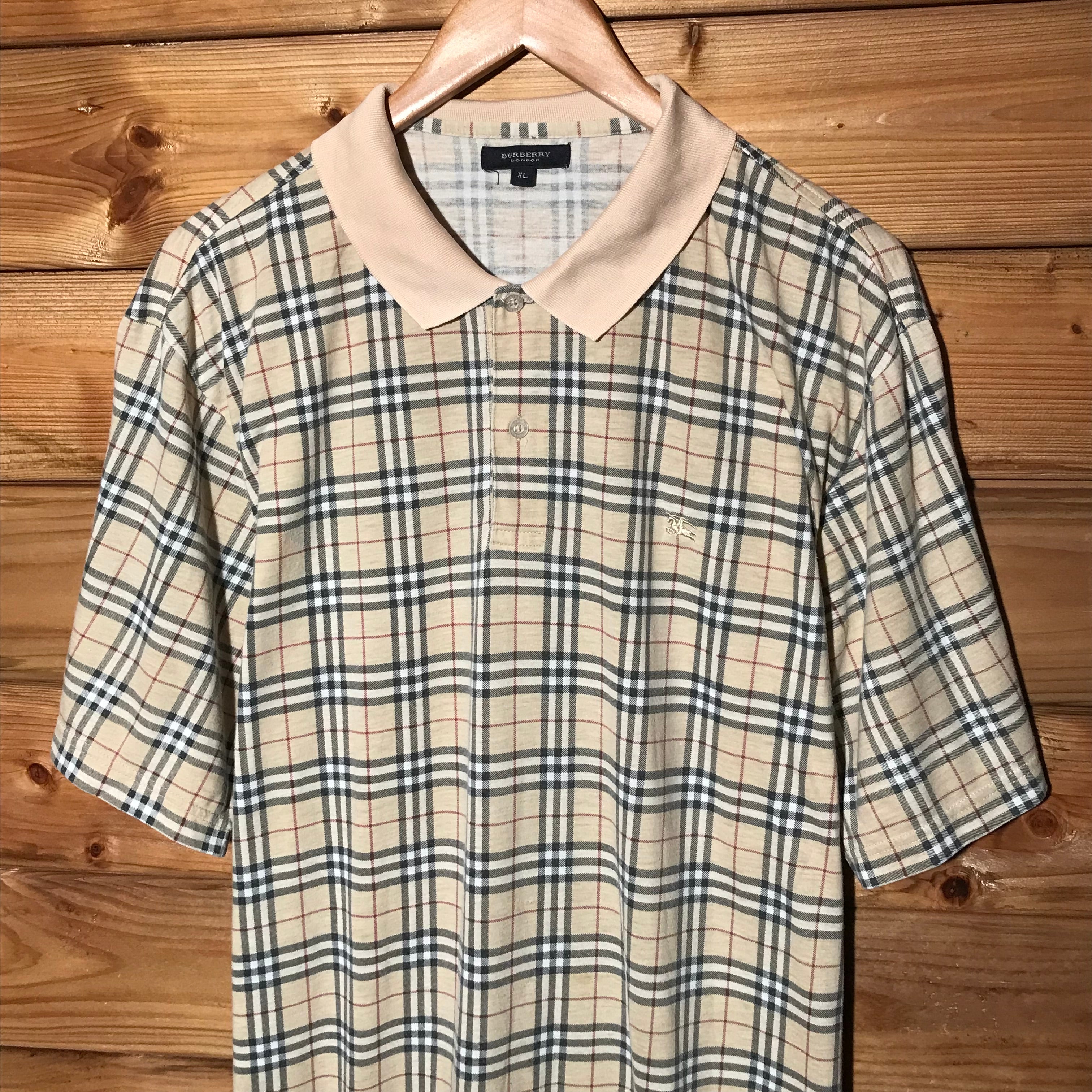 Burberry Nova Check Cream Short on sale Sleeve Preppy Polo Shirt