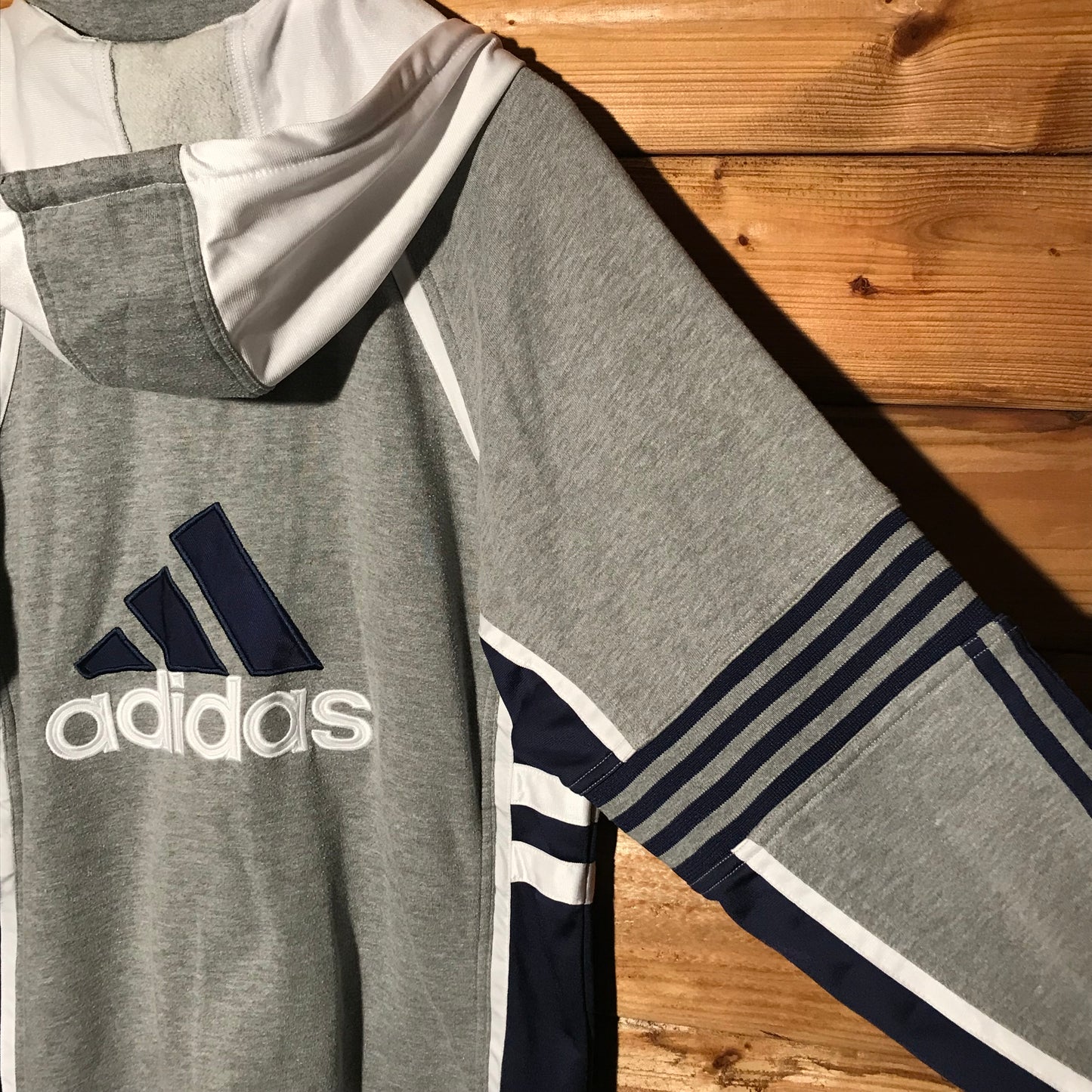 90s Adidas Multi Striped Spellout zip up hoodie