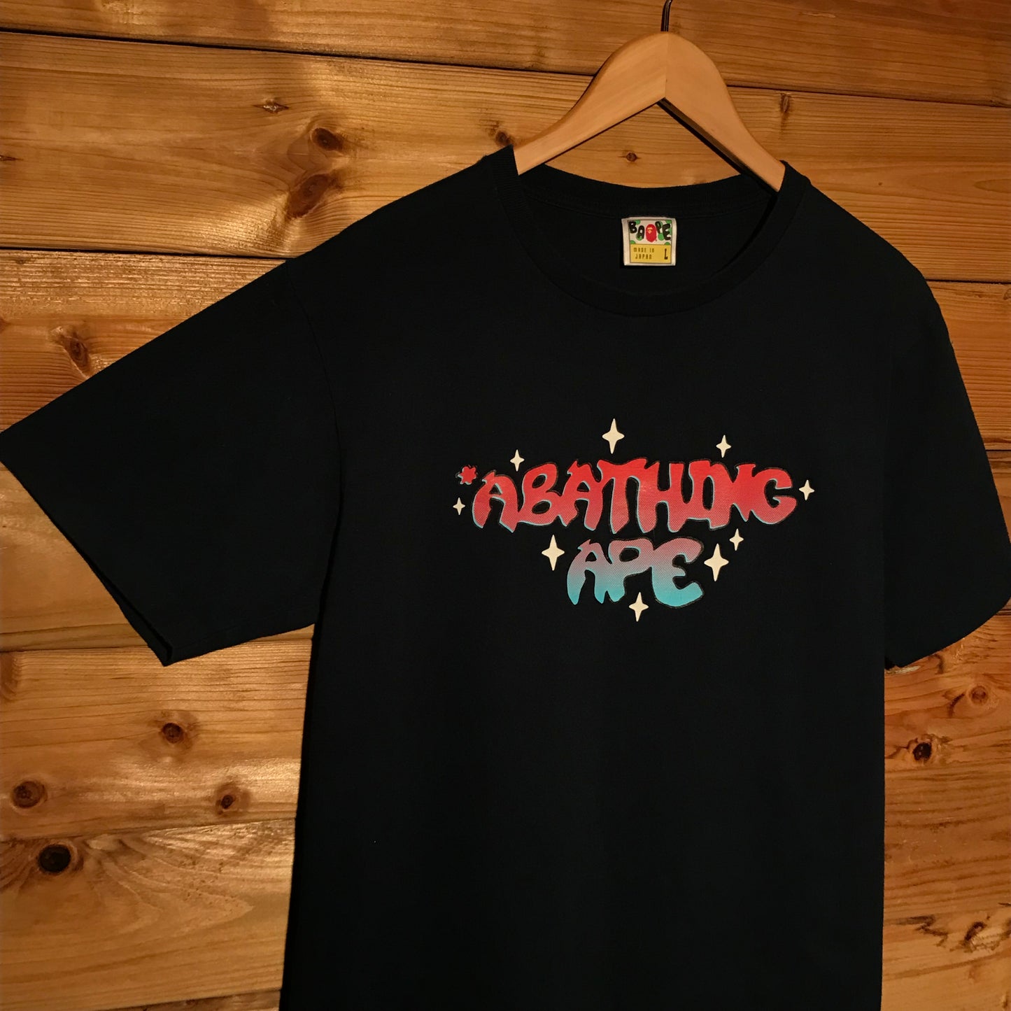 Bape, A Bathing Ape Centre Sparkle Gradient Spellout t shirt