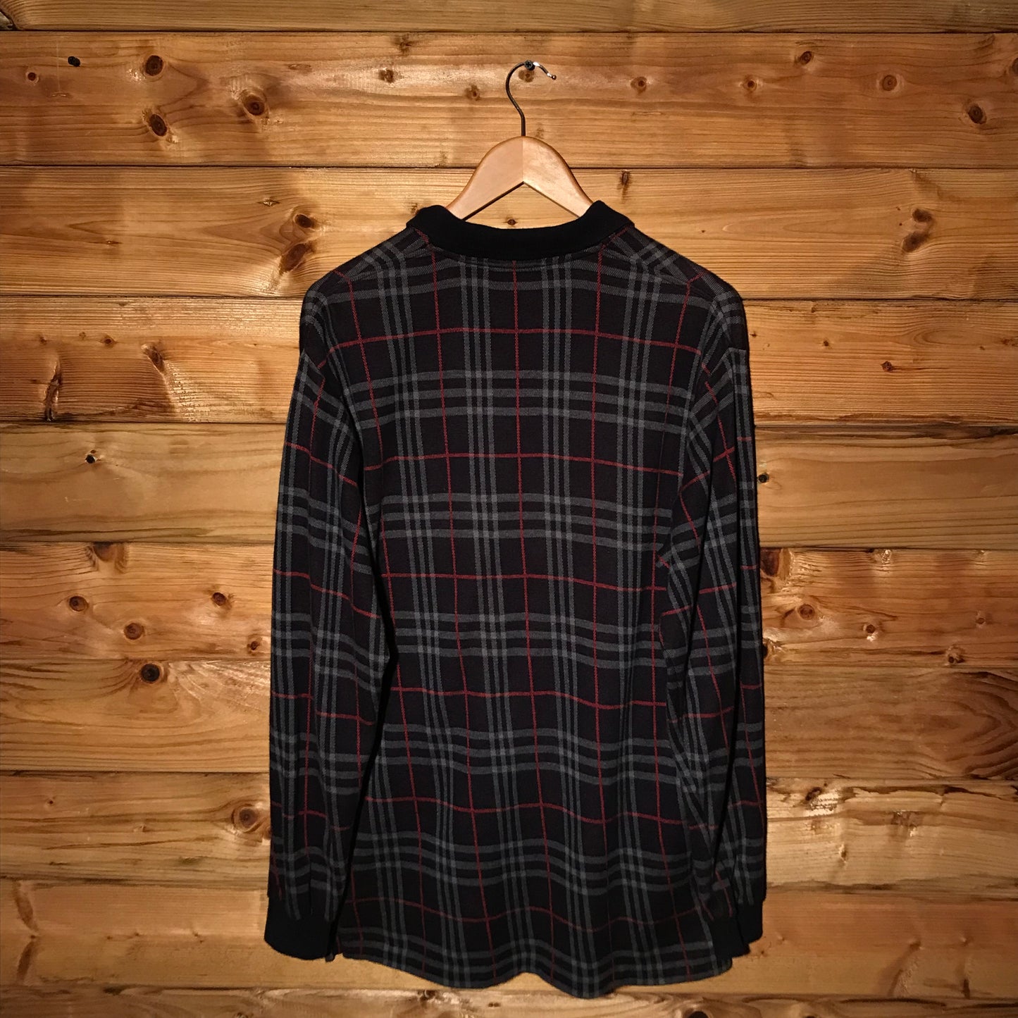 90s Burberry Nova Check Pattern long sleeve polo t shirt