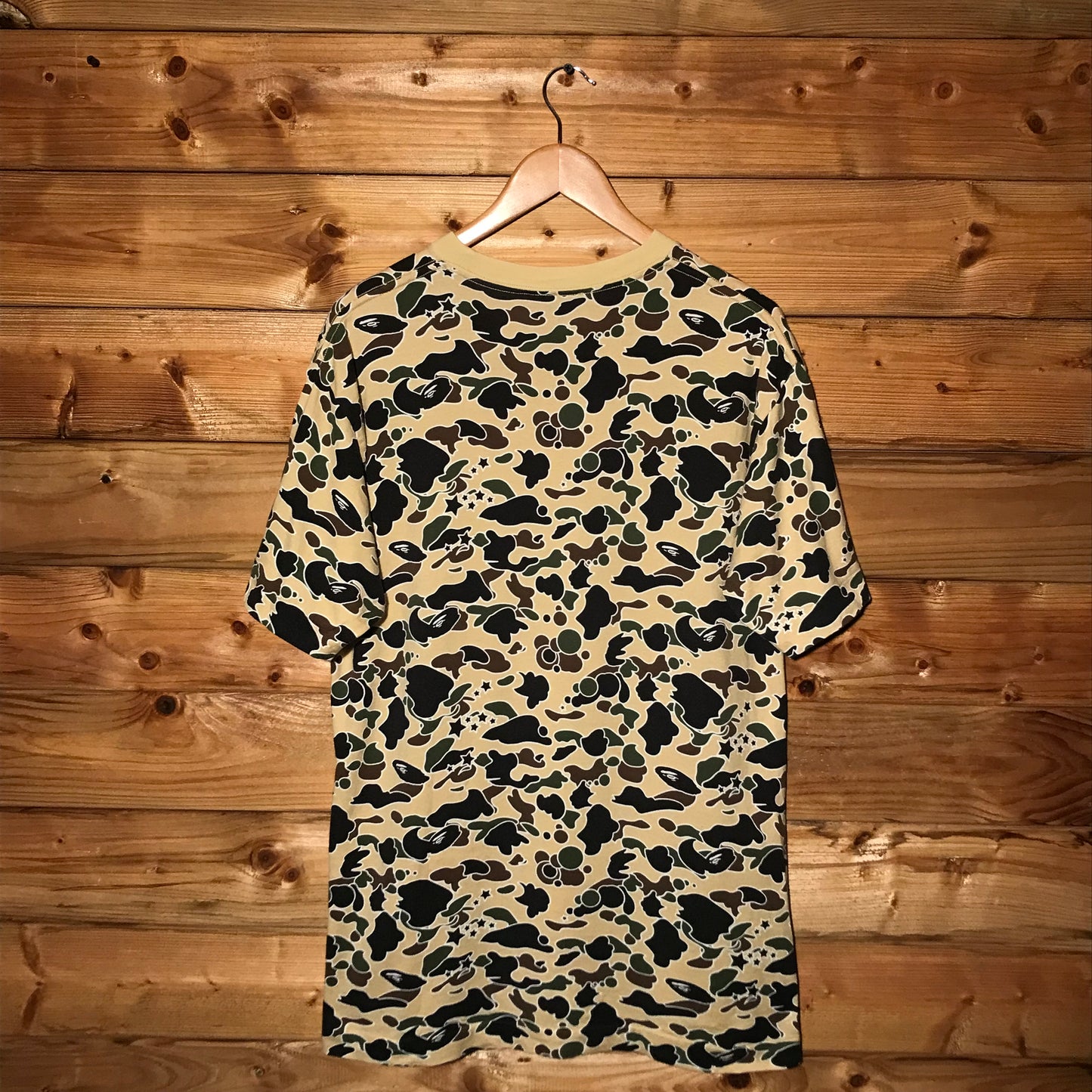 2001 Bape, A Bathing Ape Yellow Psyche Camo AOP t shirt