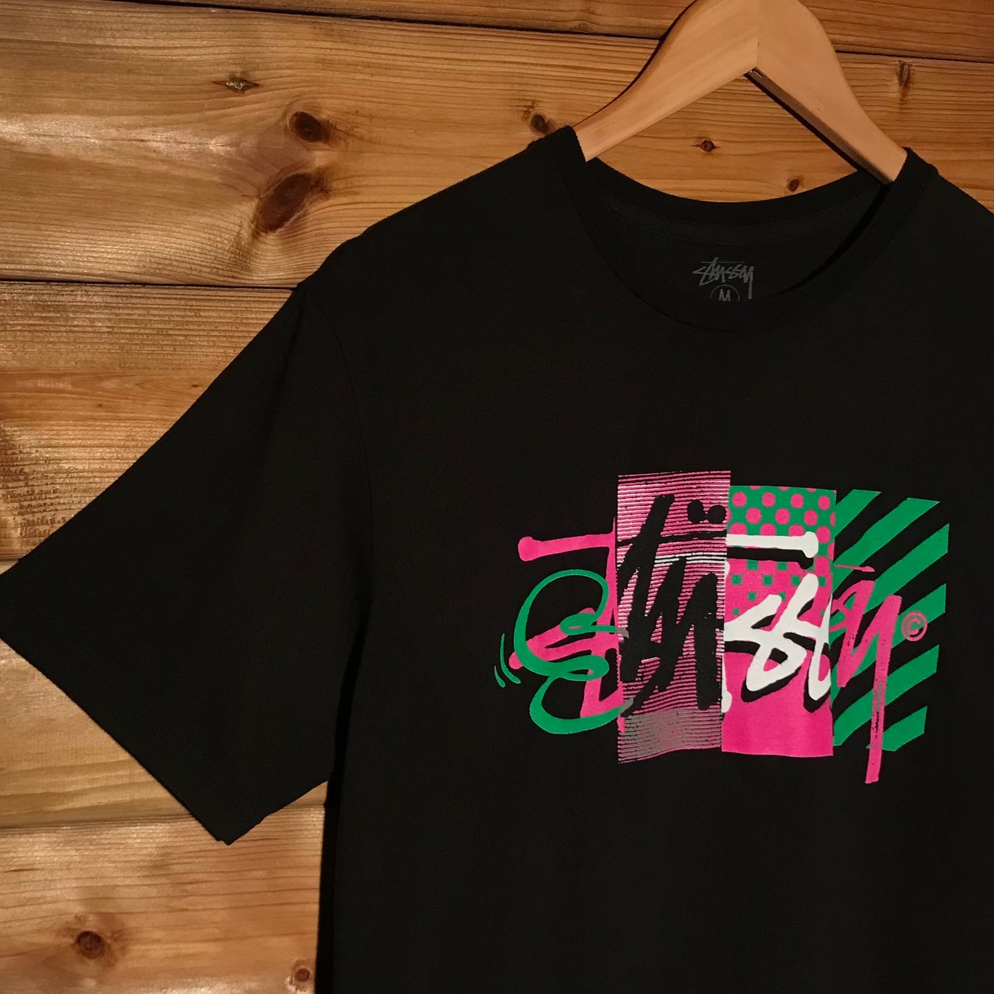 Stüssy Neon Mixed Script Spellout t shirt