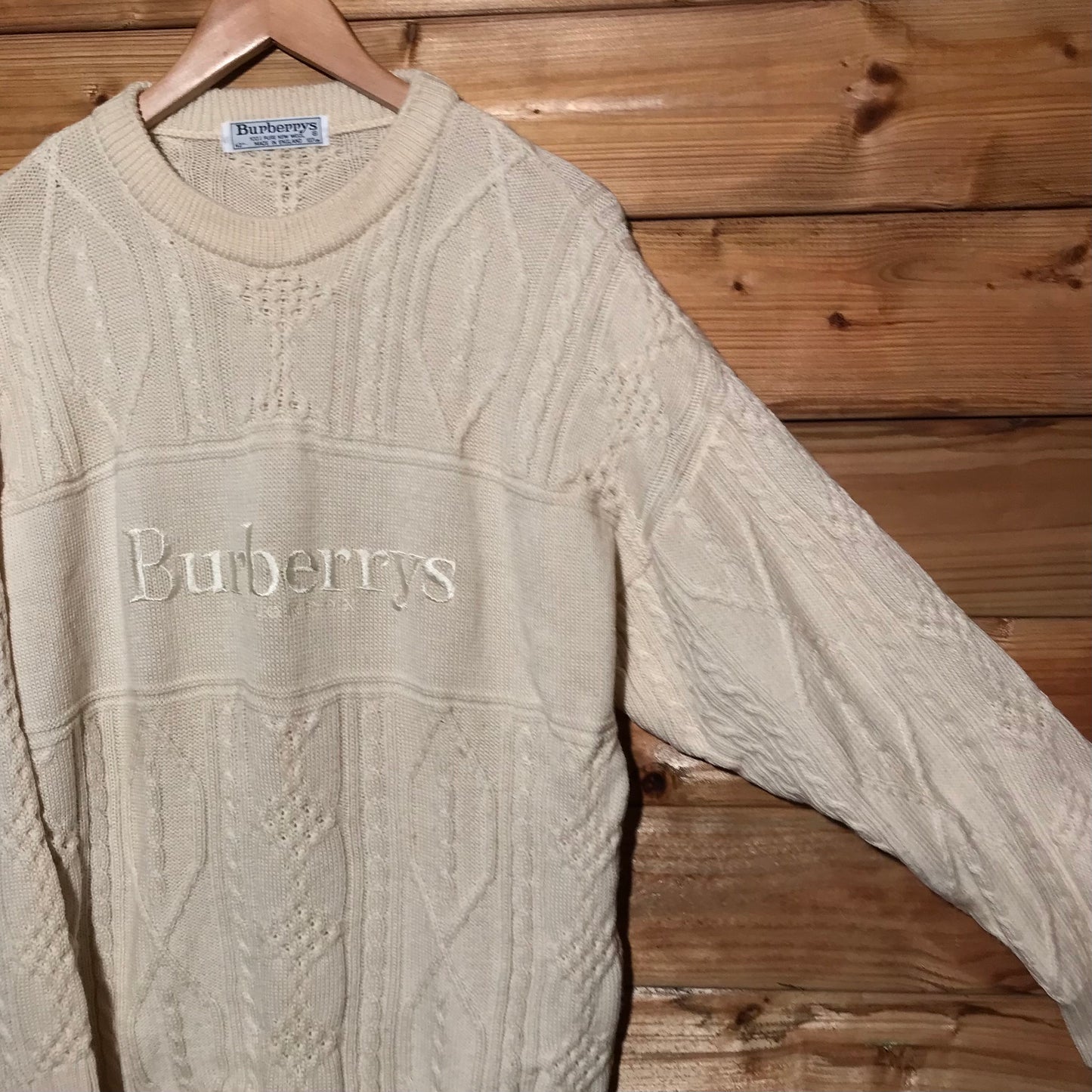 90s Burberry Centre Spellout cable knit sweatshirt