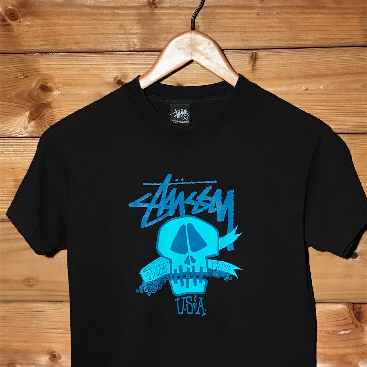 Stüssy USA Skull Script Spellout t shirt