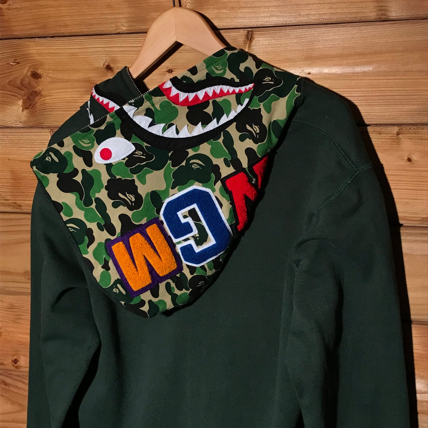 Bape, A Bathing Ape Half Camo Shark Face zip up hoodie