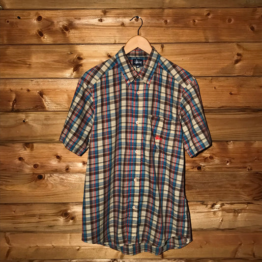 90s Stüssy Plaid Corner Script short sleeve button up shirt