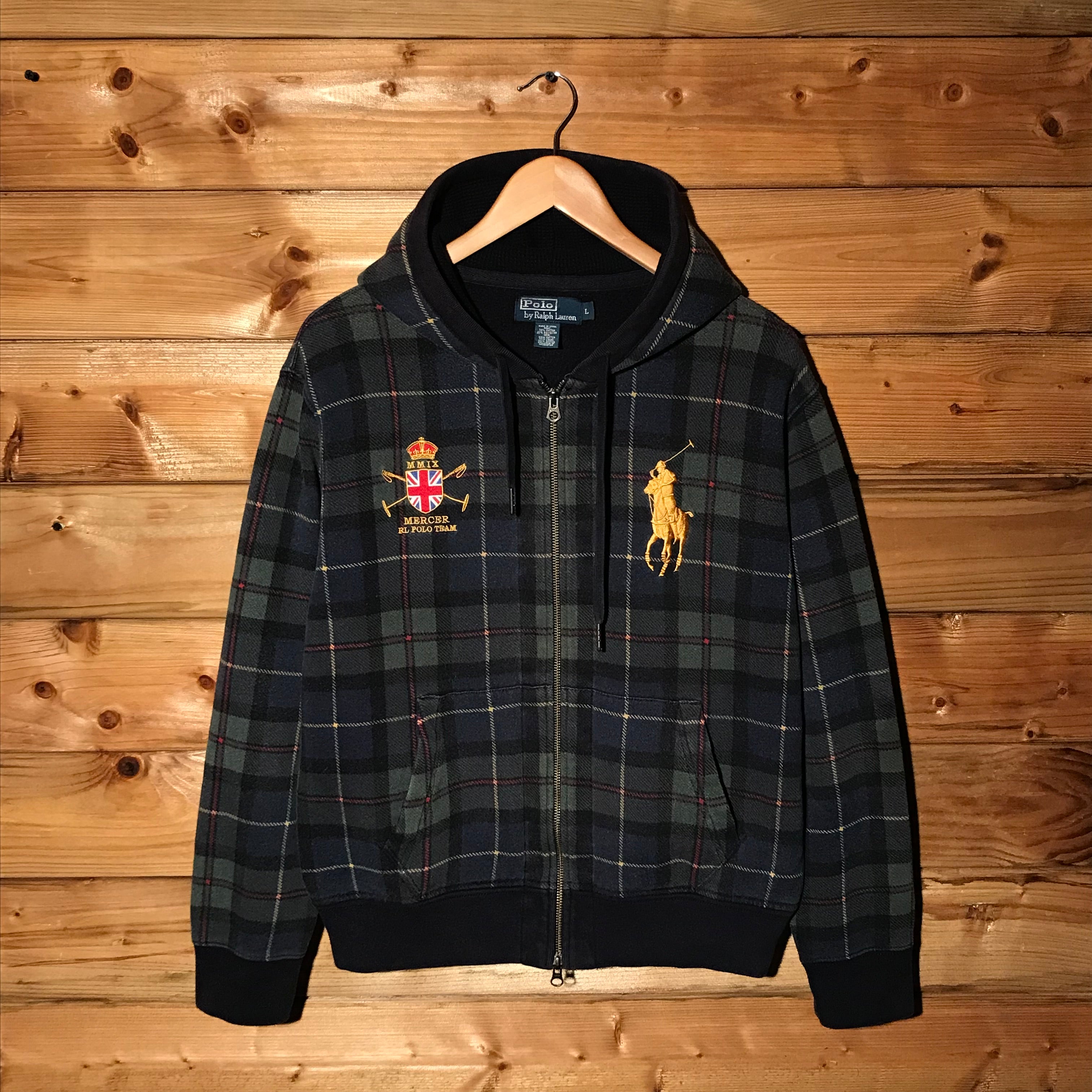 90s Polo Ralph Lauren Mercer Team Plaid zip up hoodie HeresWear