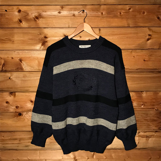 90s Burberry Knight Crest Striped knit sweatshirt