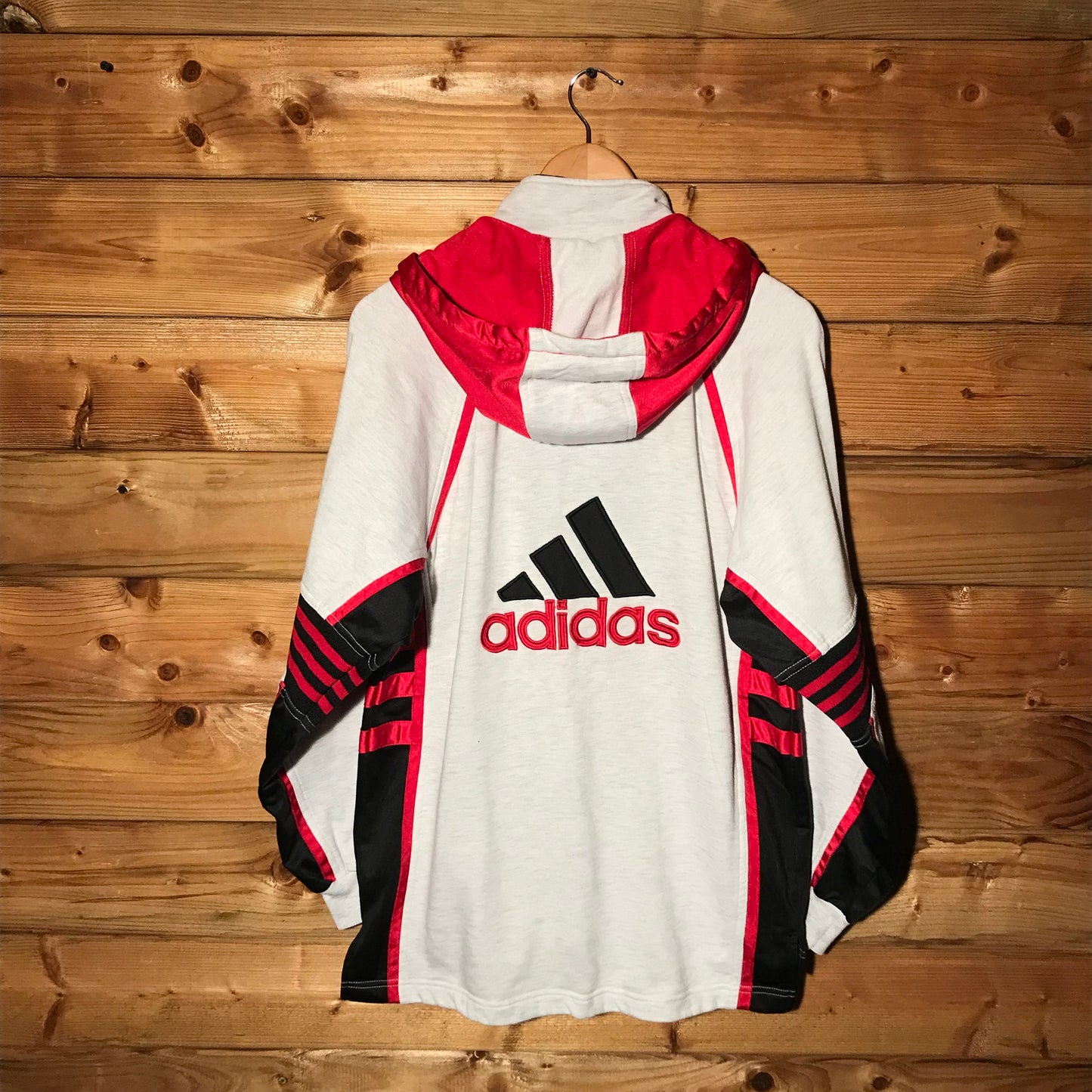 90s Adidas Multi Striped Spellout zip up hoodie