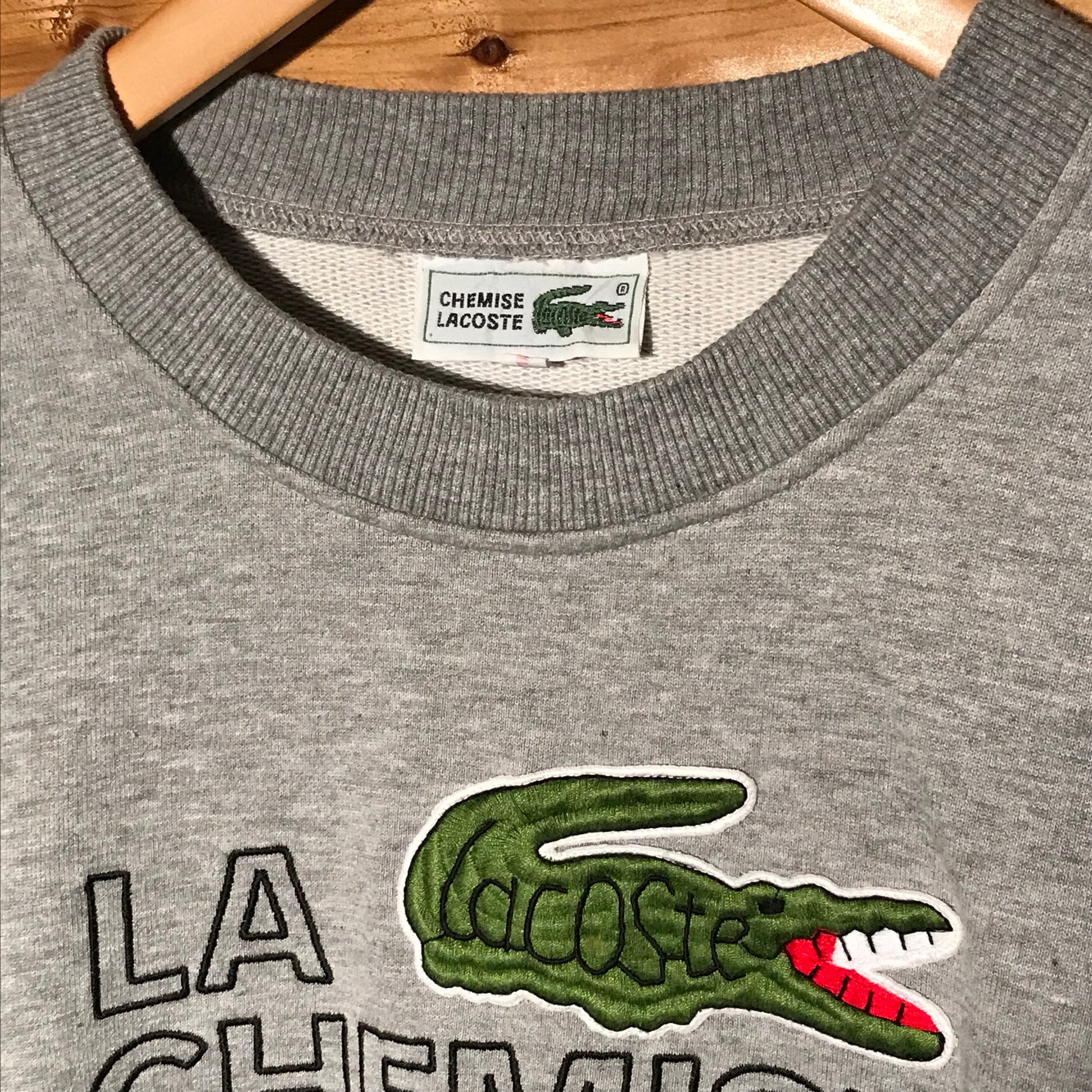 90s CHEMISE LACOSTE 文字ワニロゴ刺繍 短丈ラグランスウェット 90s CHEMISE LACOSTE 文字ワニロゴ刺繍 短丈ラグランスウェット