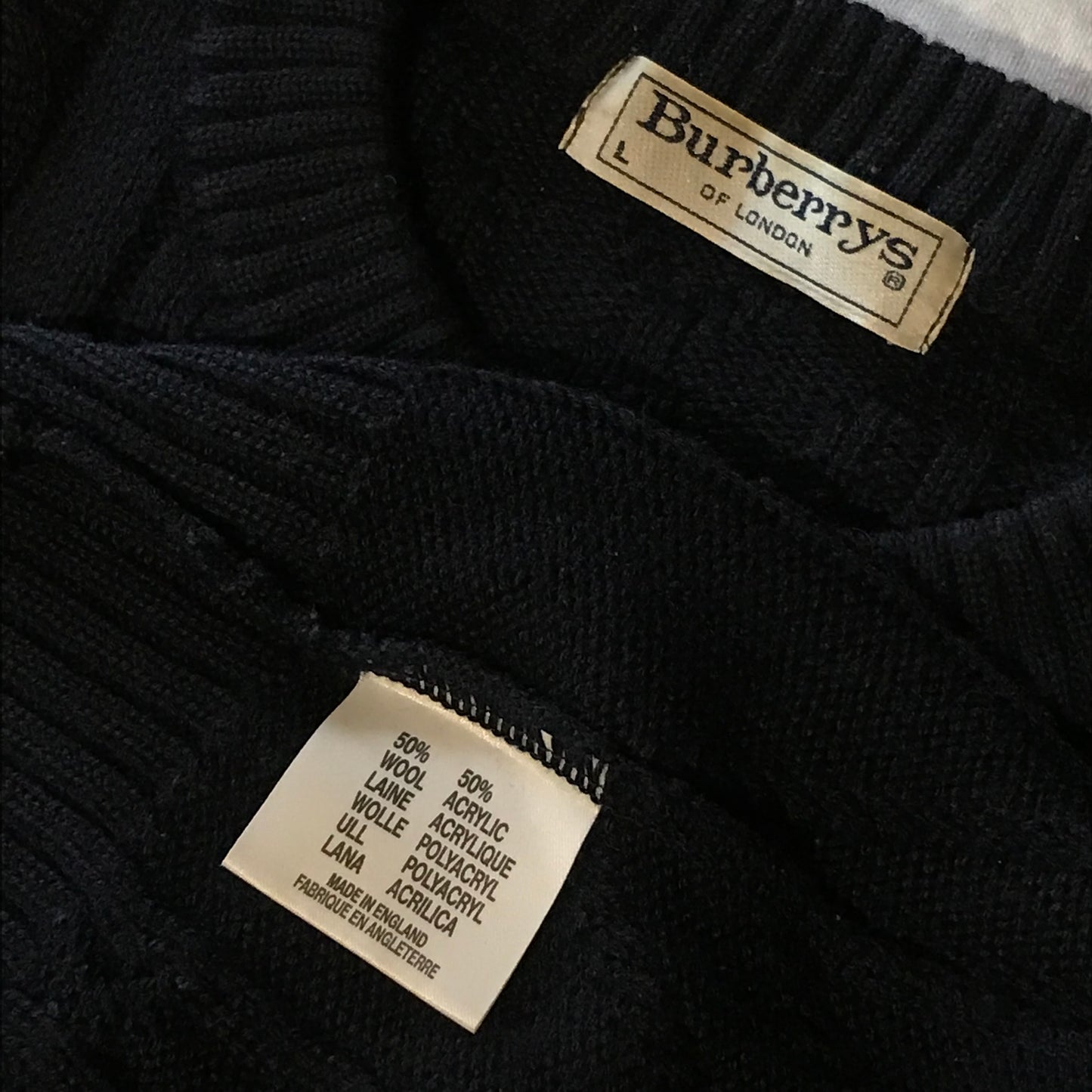 90s Burberry Centre Spellout cable knit sweatshirt