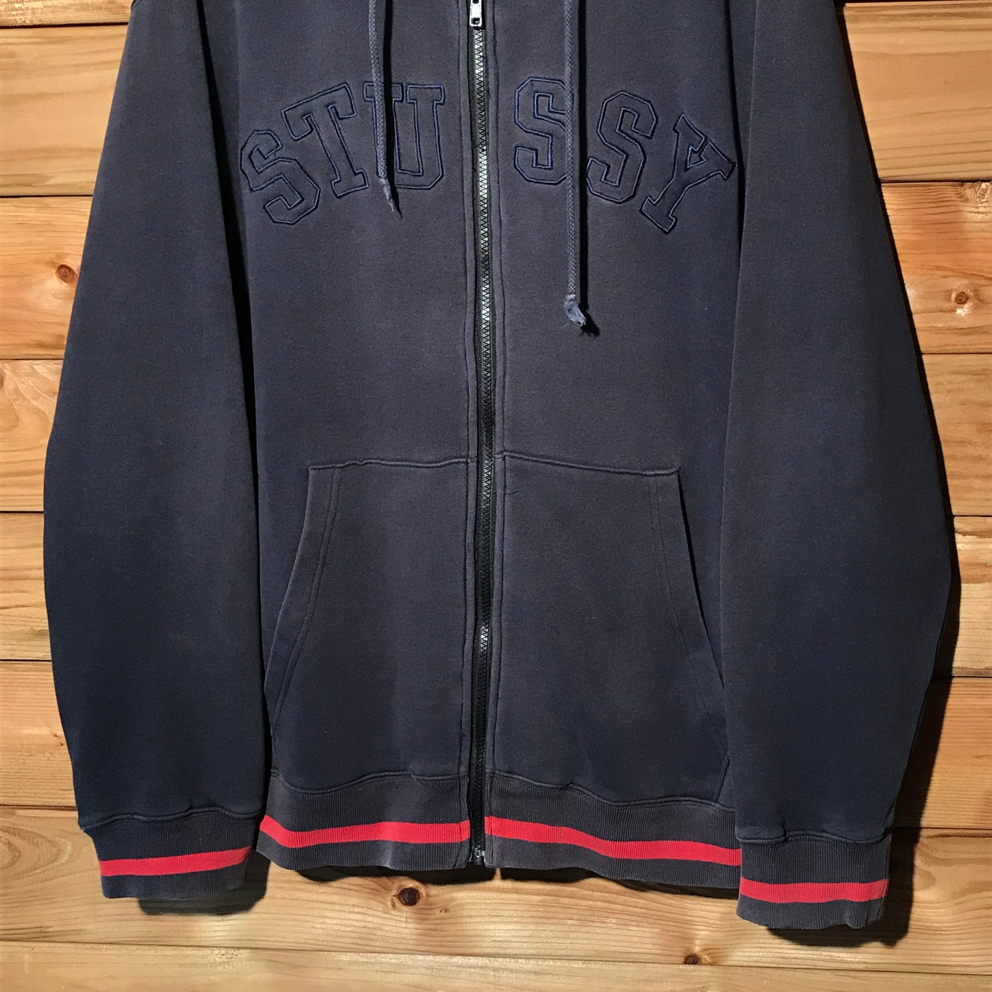 90s Stüssy Tonal Arc Spellout zip up hoodie