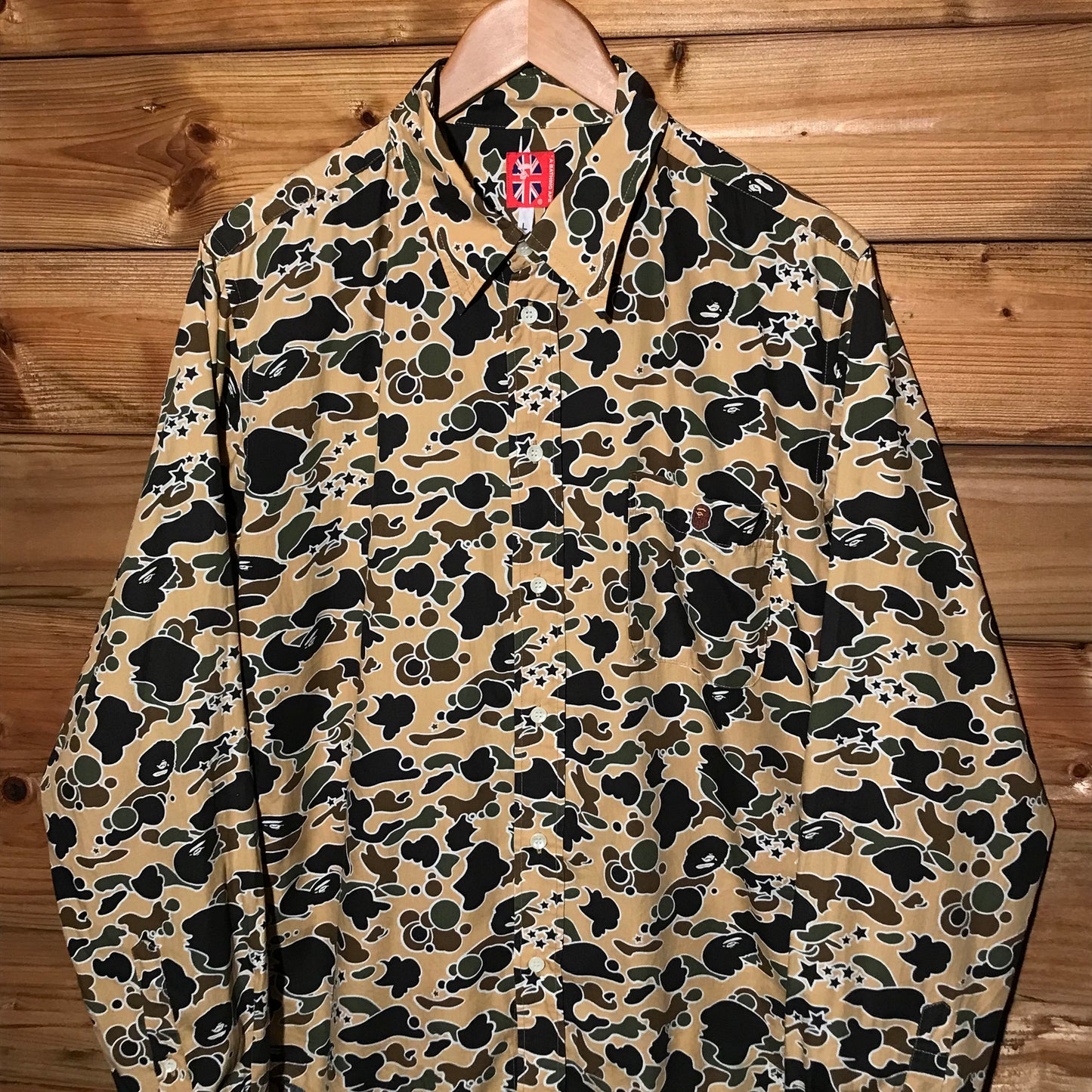 Bape, A Bathing Ape Yellow Psyche Camo AOP long sleeve button up shirt