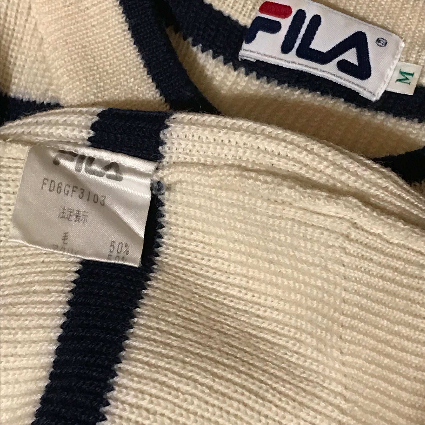 90s Fila Striped Centre Spellout knit sweatshirt