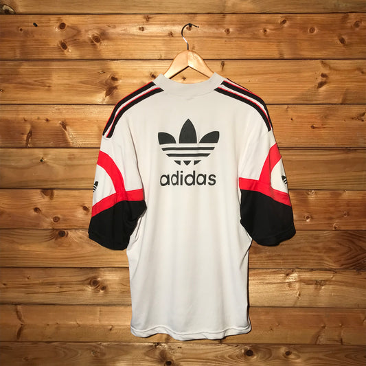 80s Adidas Trefoil Spellout Striped t shirt