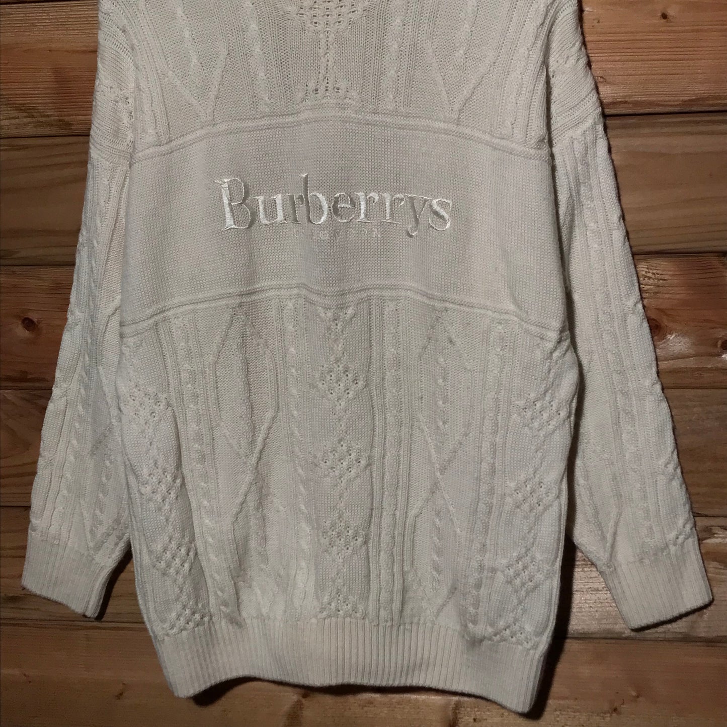 90s Burberry Centre Spellout cable knit sweatshirt