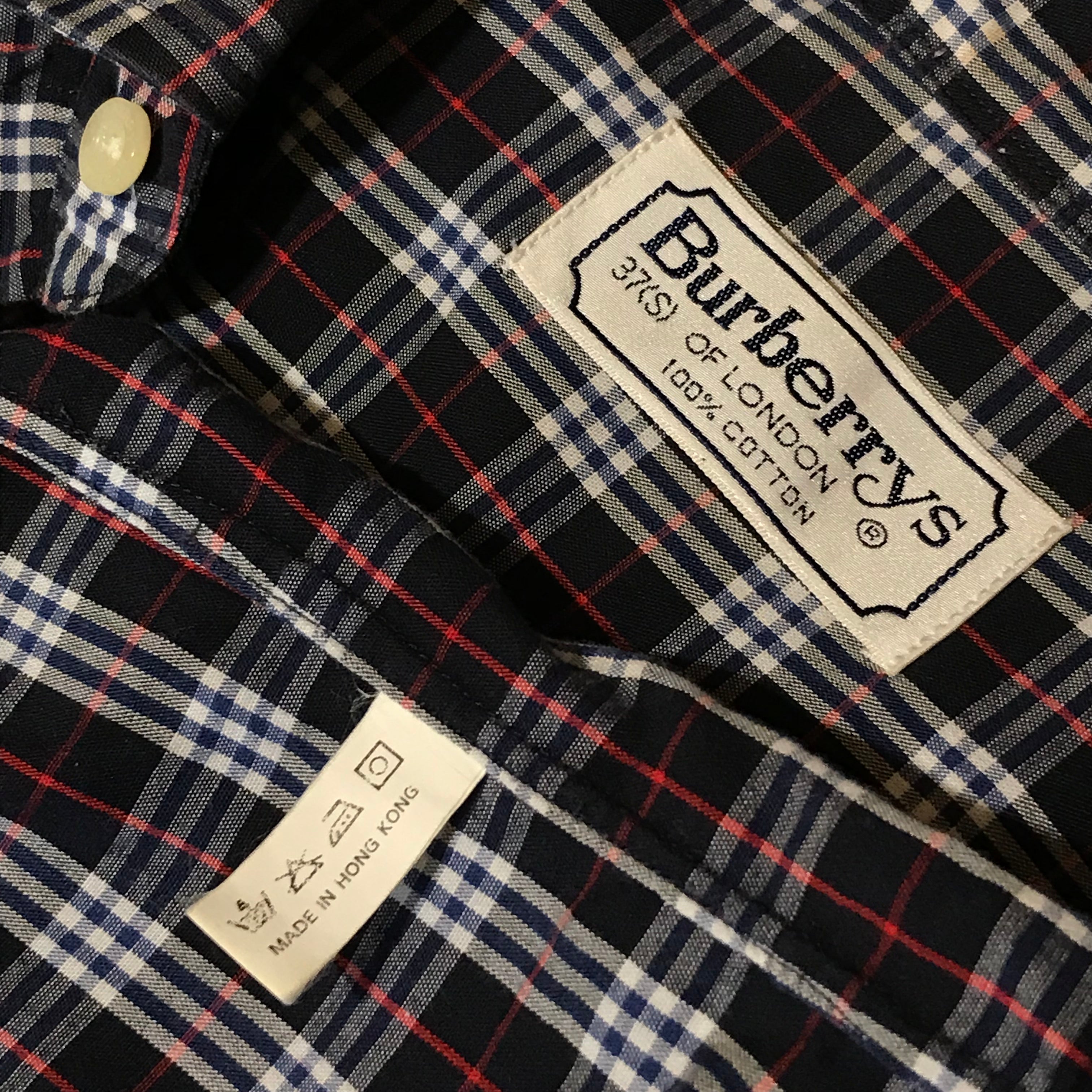 Burberry London Men’s Collared Checkered Pattern Button authentic Down Career Long Sleeve