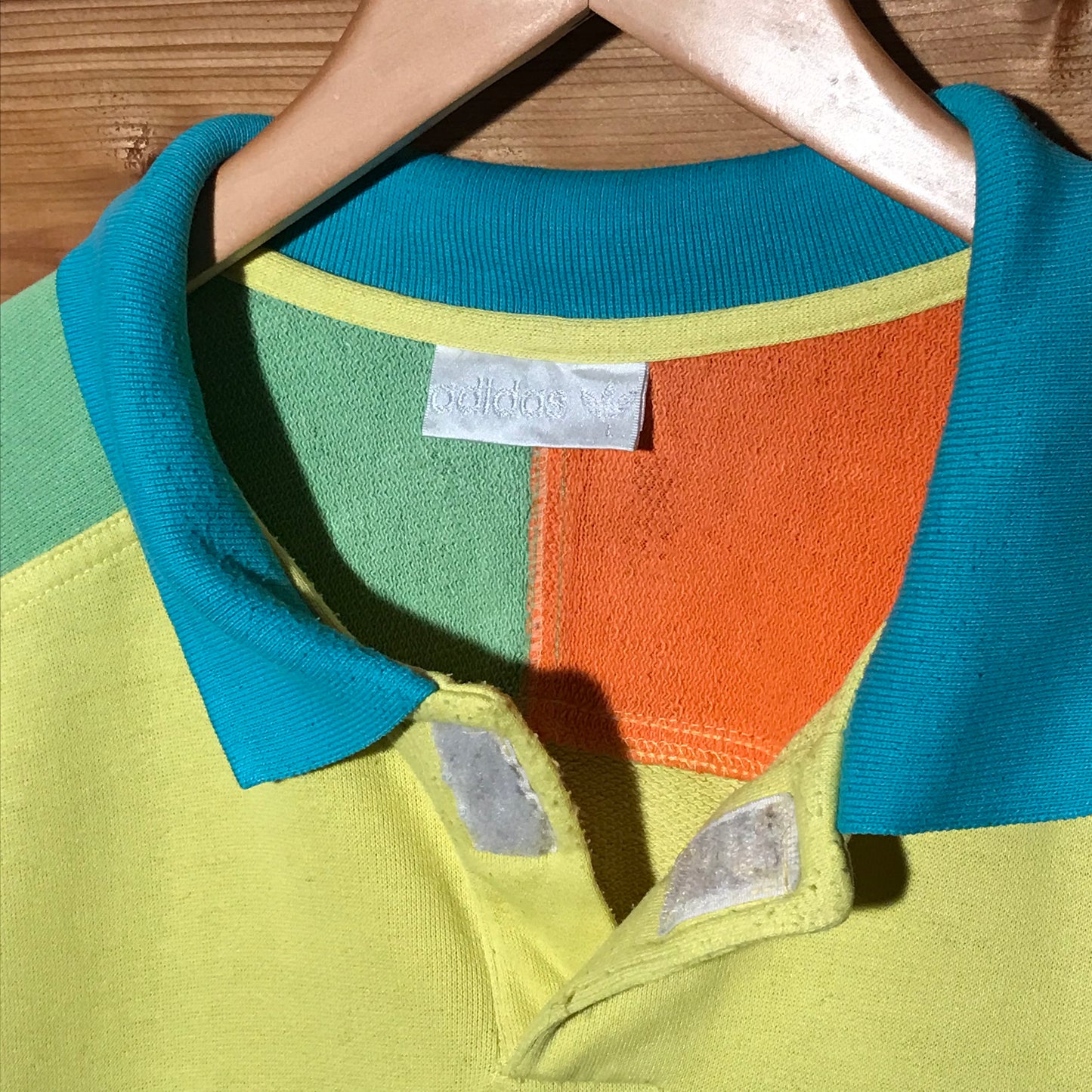 80s Adidas Abstract Colour Block long sleeve polo t shirt