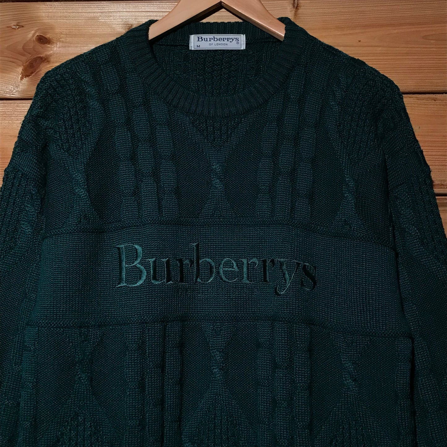 90s Burberry Centre Spellout cable knit sweatshirt