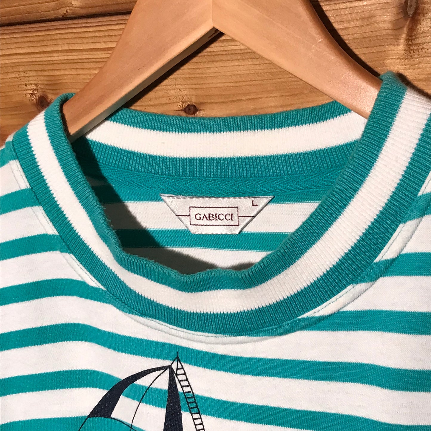 80s Gabicci Sailing Striped Spellout t shirt