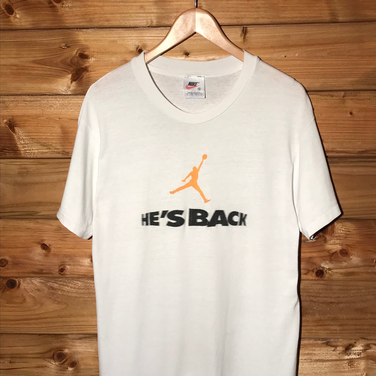 90s Nike Air Jordan He's Back Centre Spellout t shirt