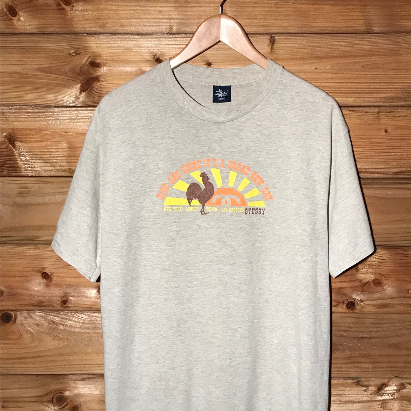 Stüssy Rise and Shine Sunrise Arc Spellout t shirt