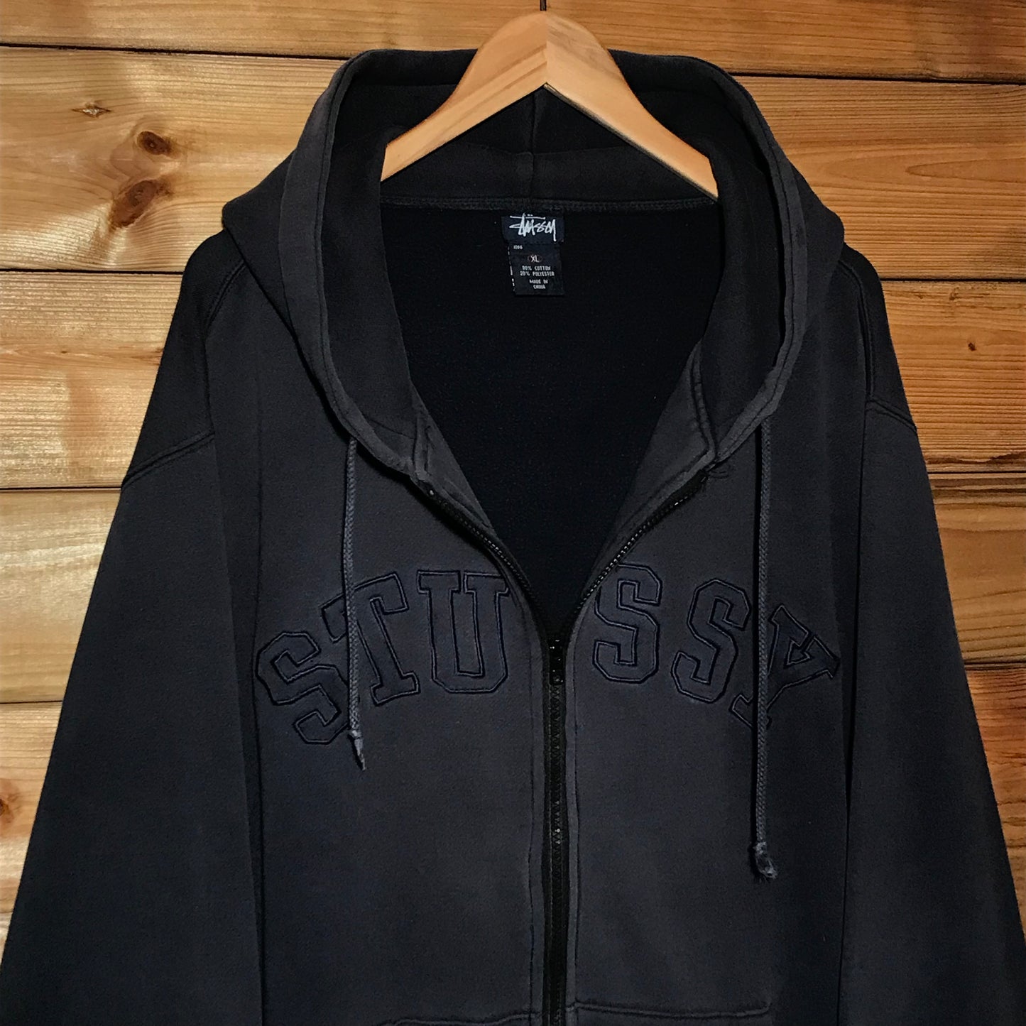 90s Stüssy Tonal Arc Spellout zip up hoodie