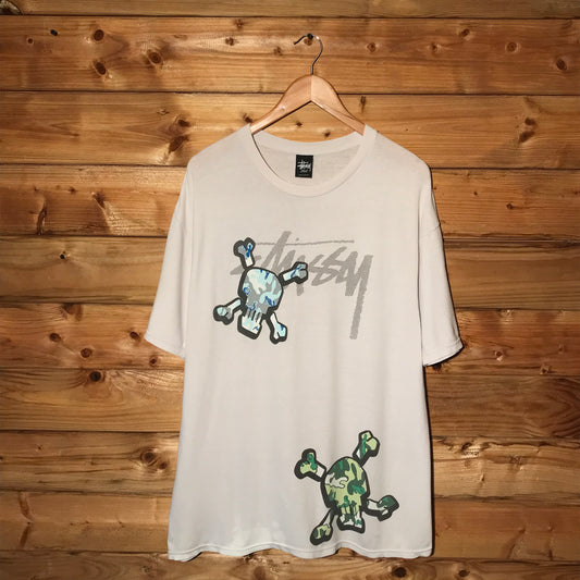 Stüssy Multi Camo Skull and Crossbones t shirt