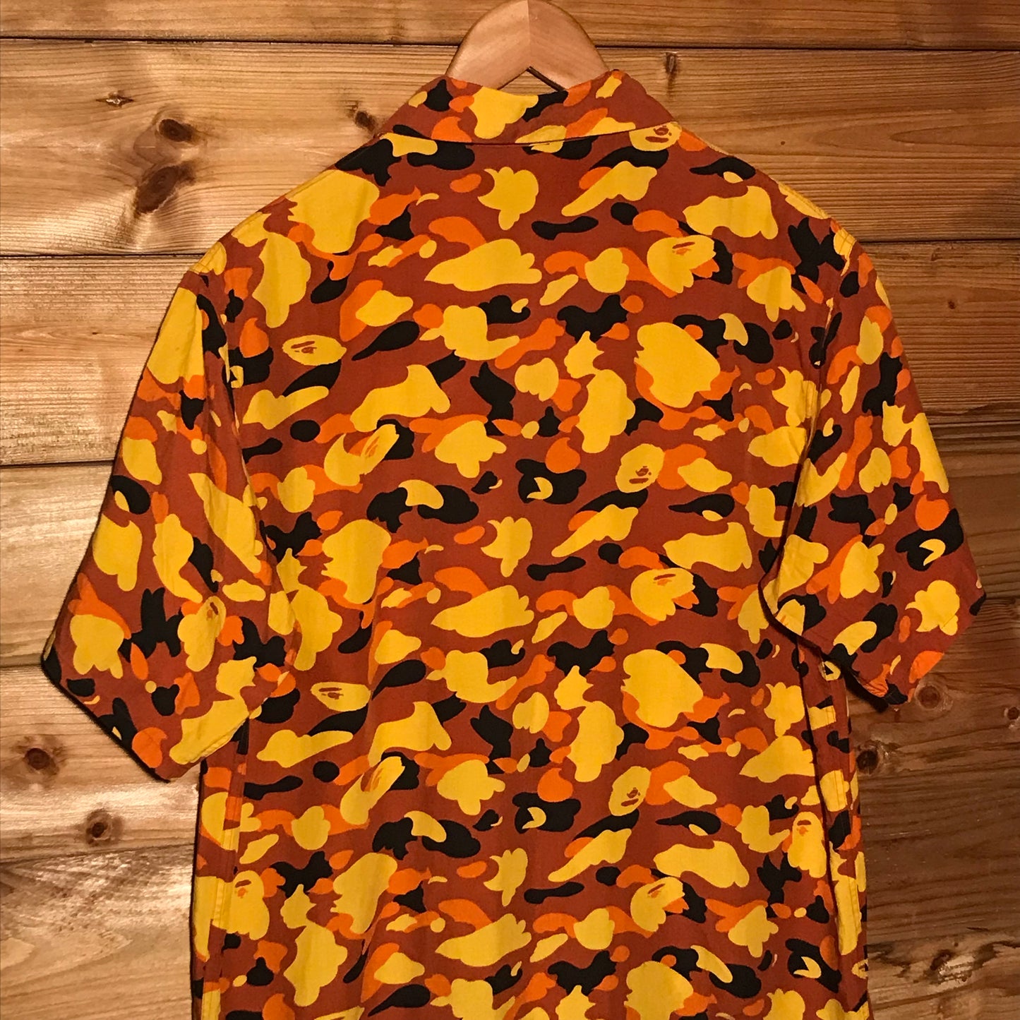 Bape, A Bathing Ape Orange Camo AOP button up shirt