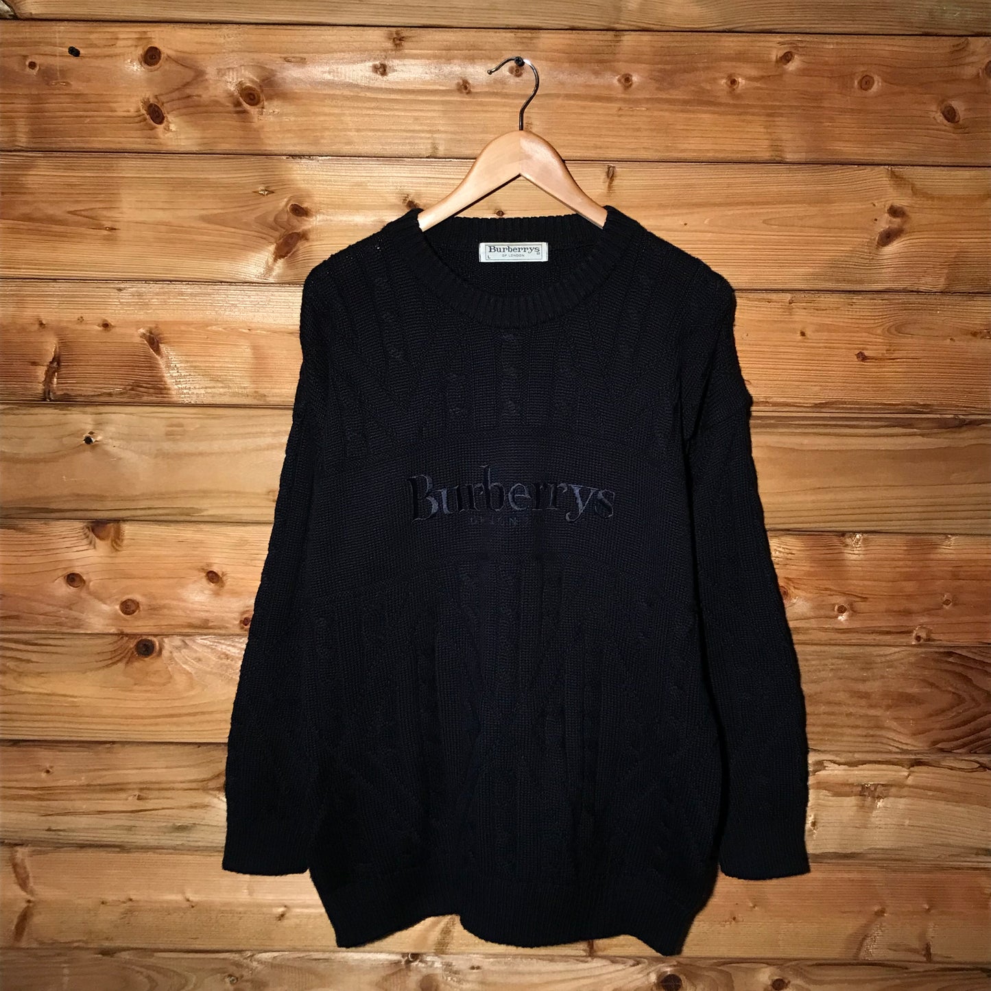 90s Burberry Centre Spellout cable knit sweatshirt