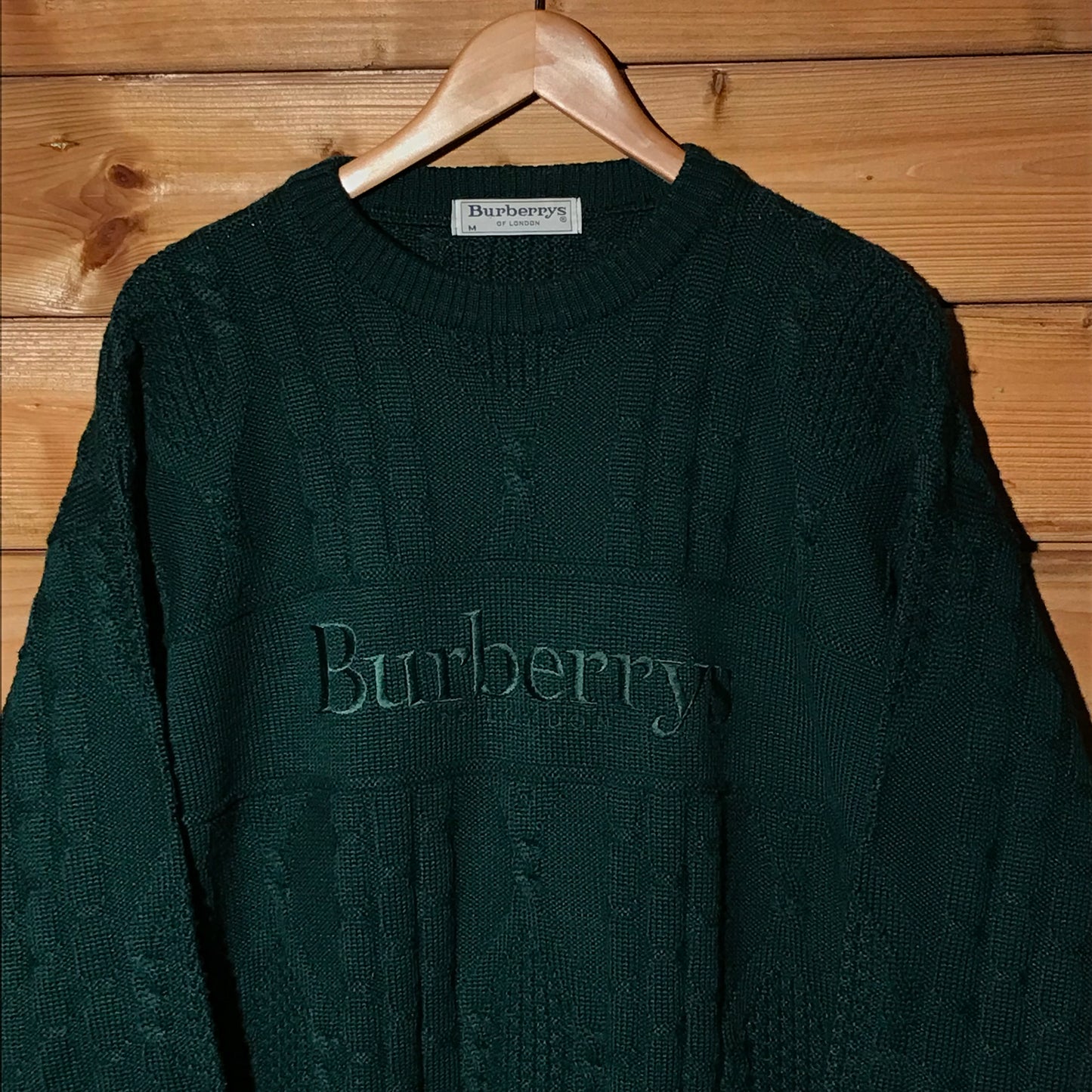 90s Burberry Centre Spellout cable knit sweatshirt