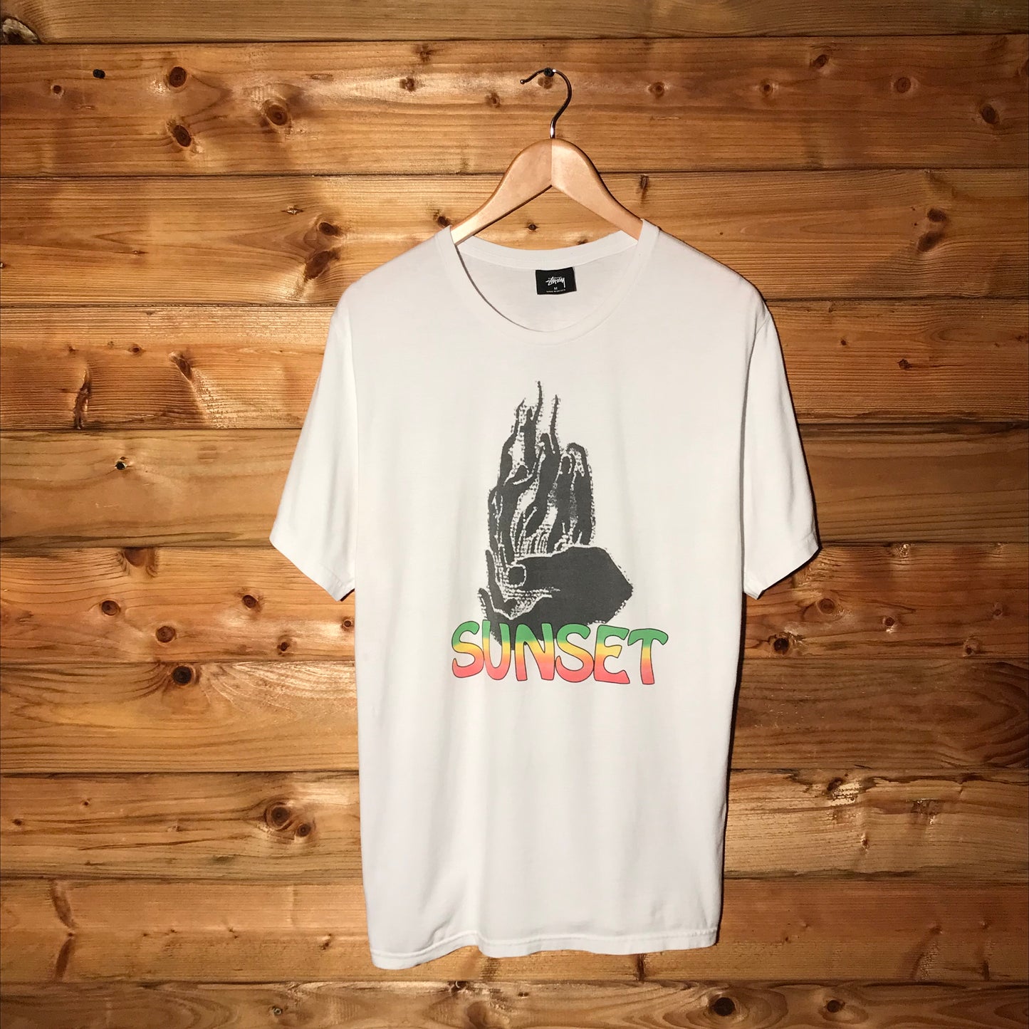 2016 Stüssy x DSM Sunset Flame Centre Spellout t shirt