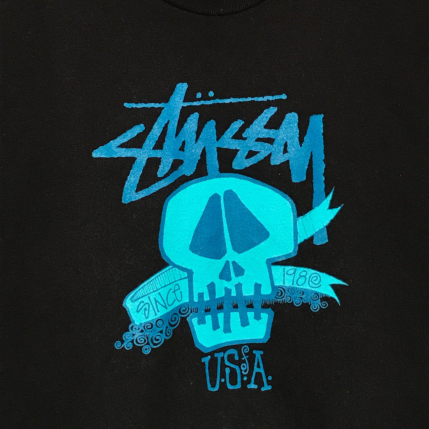 Stüssy USA Skull Script Spellout t shirt