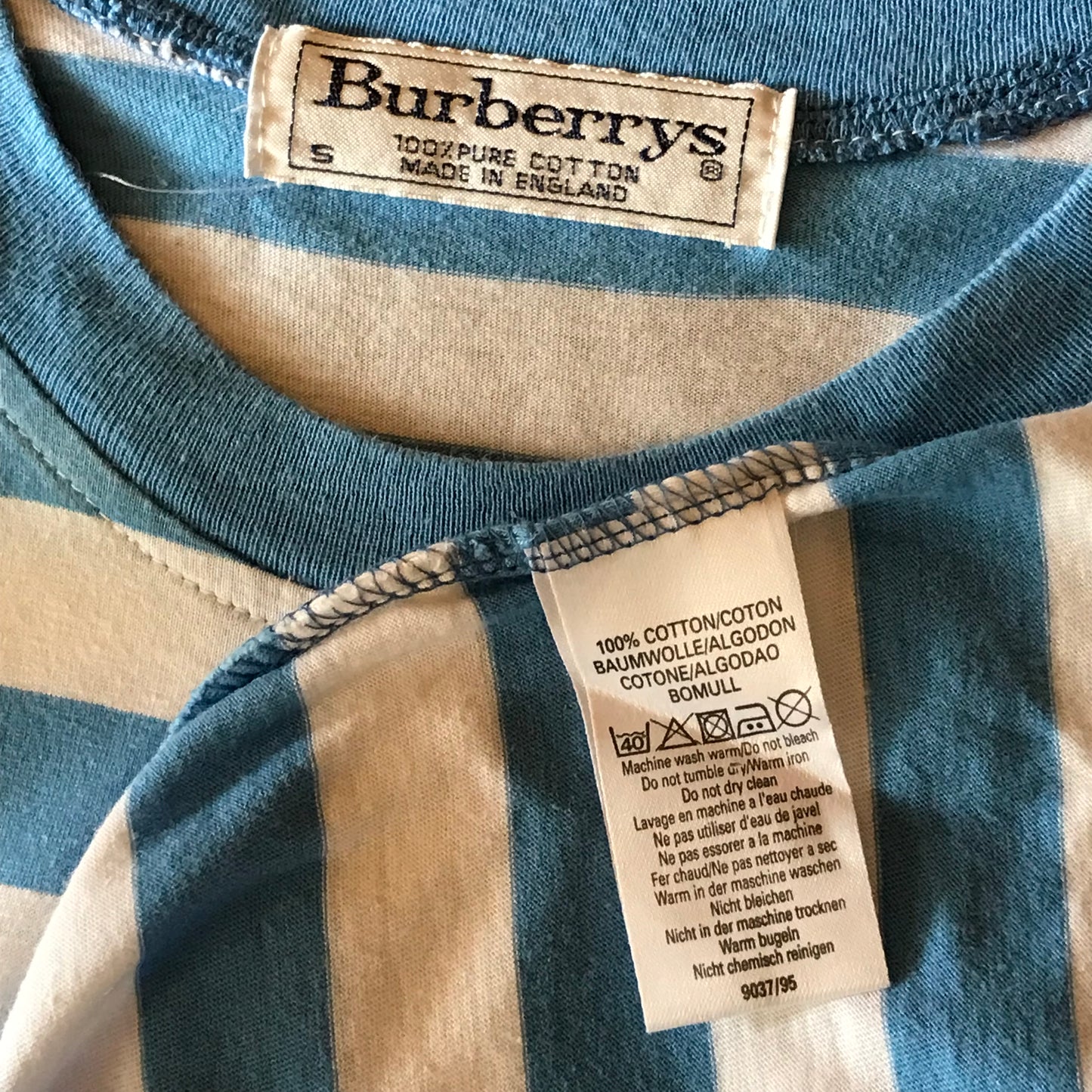 90s Burberry Equestrian Knight Striped AOP t shirt