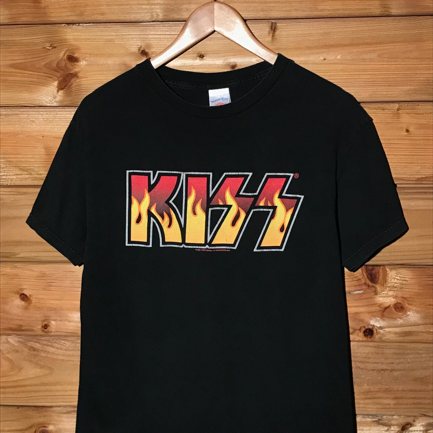 2001 Kiss Flame Centre Spellout Band t shirt