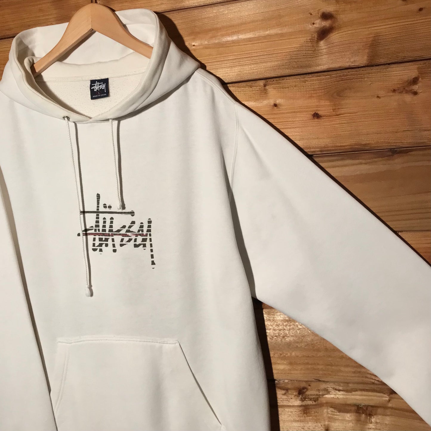 90s Stüssy International Striped Centre Script Spellout hoodie