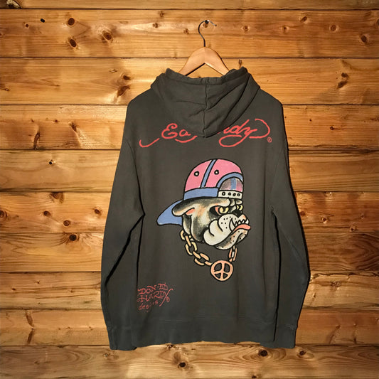 Ed Hardy Bulldog Centre Spellout zip up hoodie