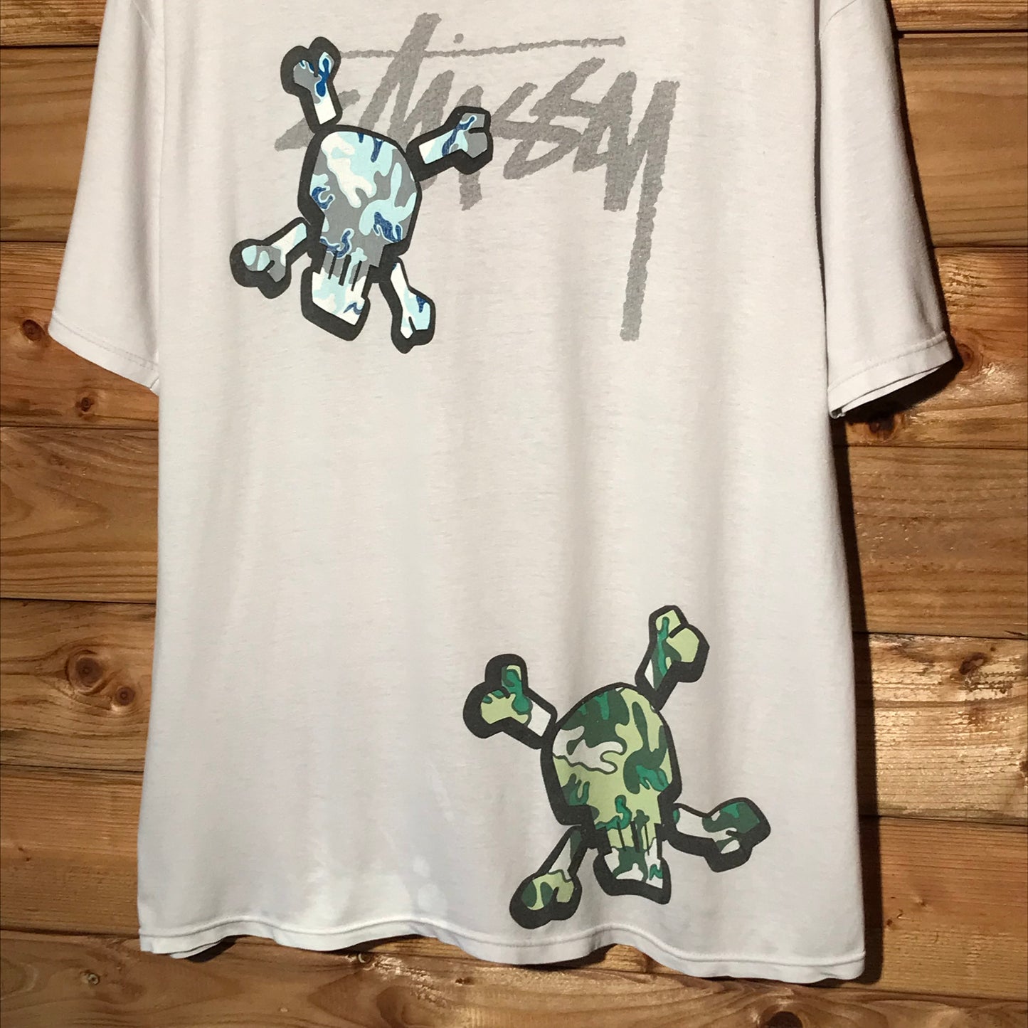 Stüssy Multi Camo Skull and Crossbones t shirt