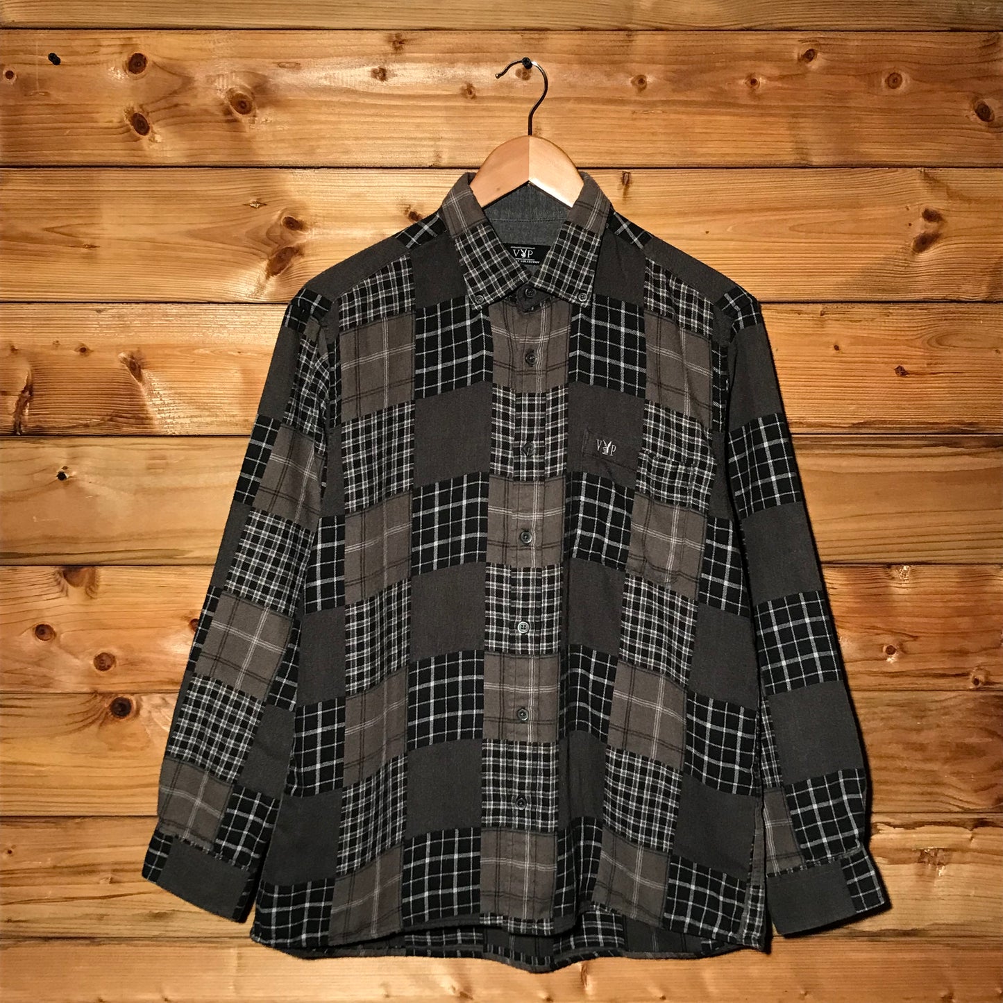 Playboy VIP Plaid Squared Patchwork long sleeve button up shirt