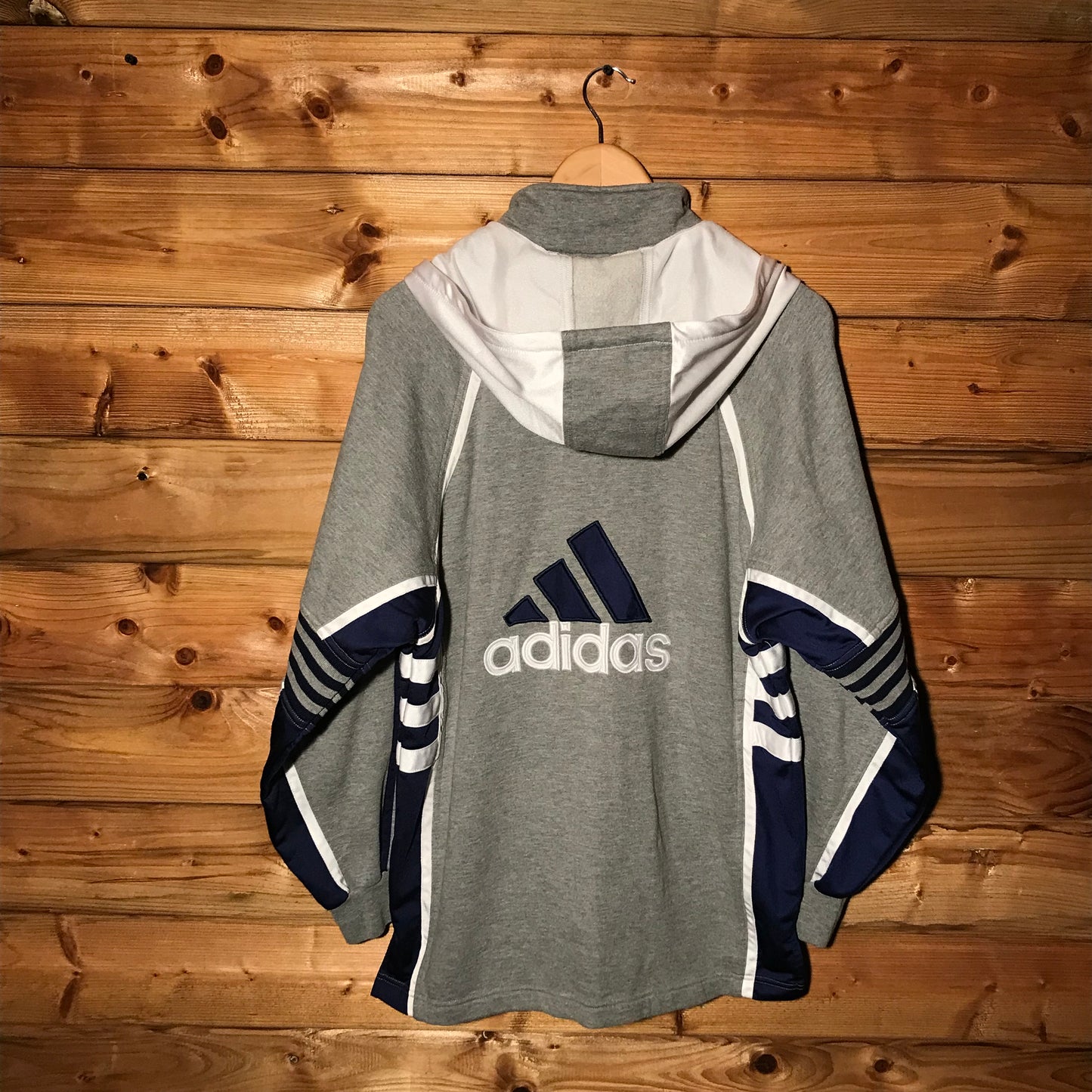 90s Adidas Multi Striped Spellout zip up hoodie