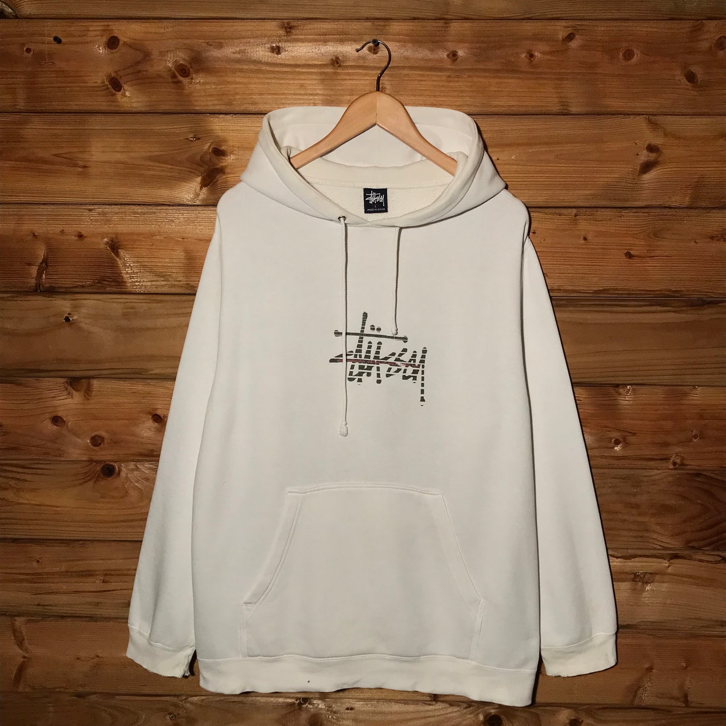 90s Stüssy International Striped Centre Script Spellout hoodie