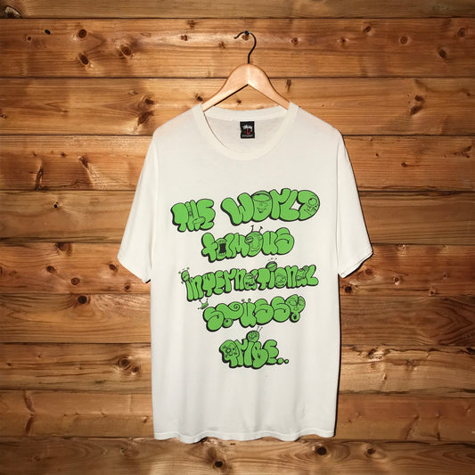 Stüssy x Ghost World Famous Tribe Spellout t shirt