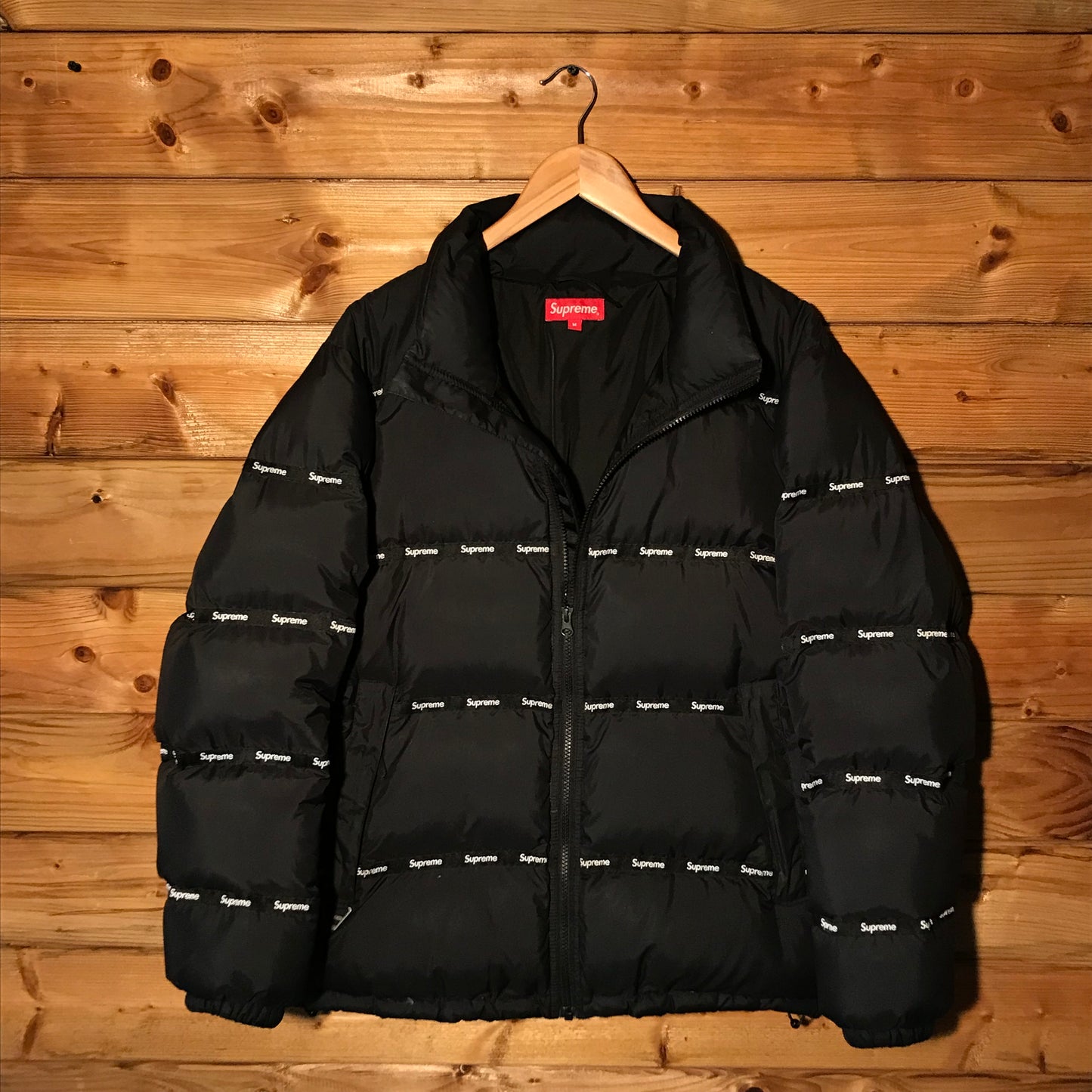 2016 Supreme Taped Repeat Spellout puffer jacket