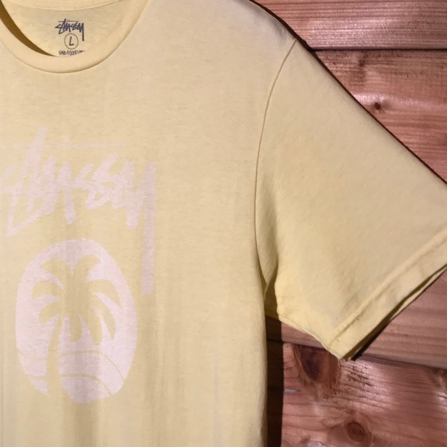 Stüssy Guam Palm Tree Centre Script Spellout t shirt